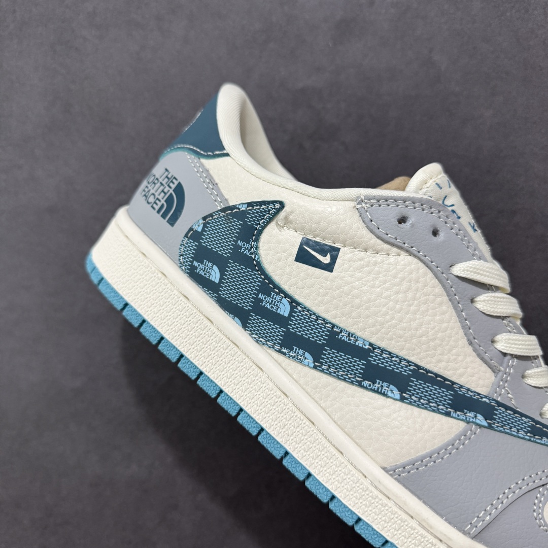 【定制版】Travis Scott x Fragment Design x Air Jordan 1 Low OG SP AJ1 北面联名 青方格勾 低帮文化休闲板鞋 LD2025-026