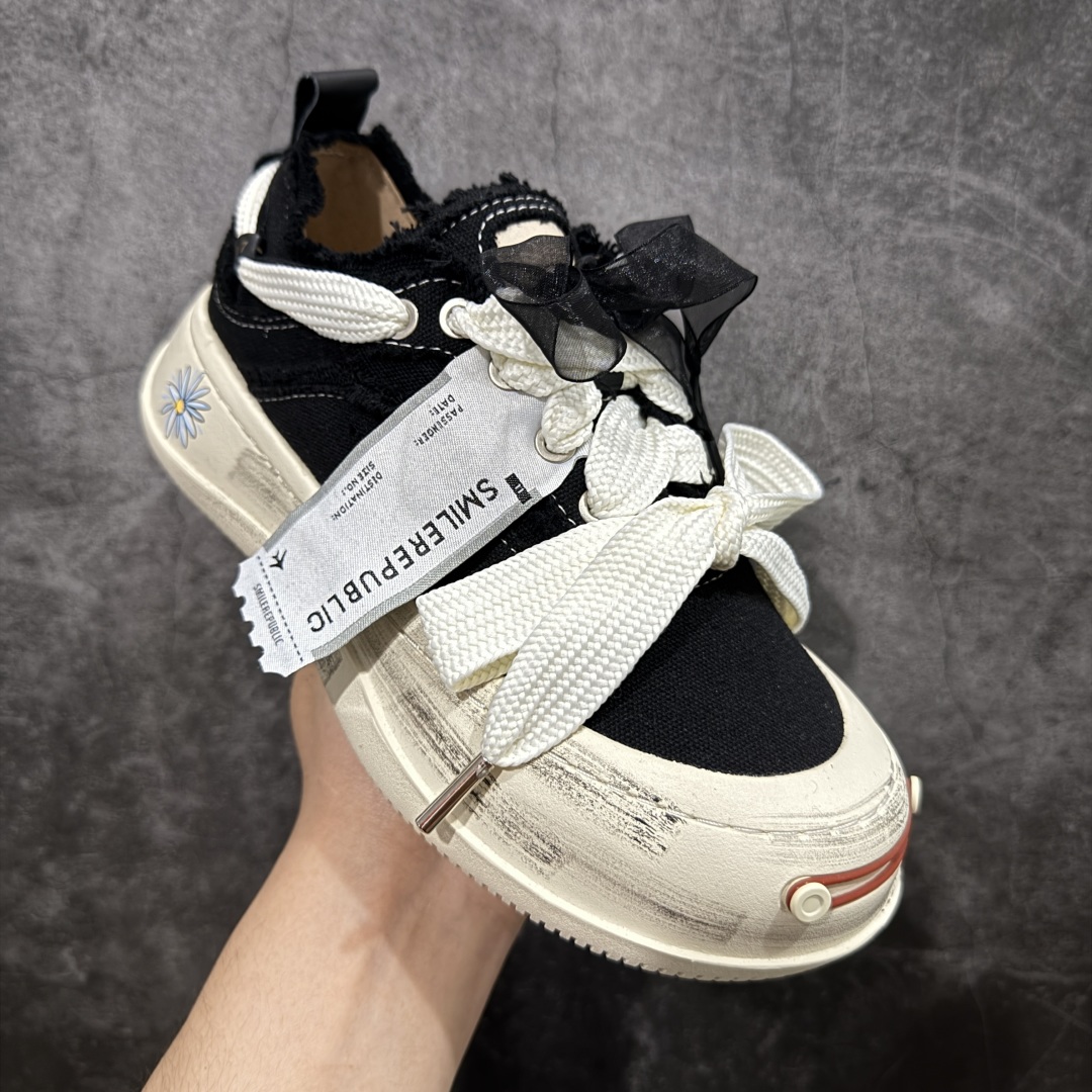 280 【广东纯原版本】檀健次主理新晋街头鞋履品牌SMILEREPUBLIC Canvas Sneakers Low 松糕厚底增高低帮反系带乞丐风帆布低帮休闲运动鞋“银白鳞片”SR20230101097