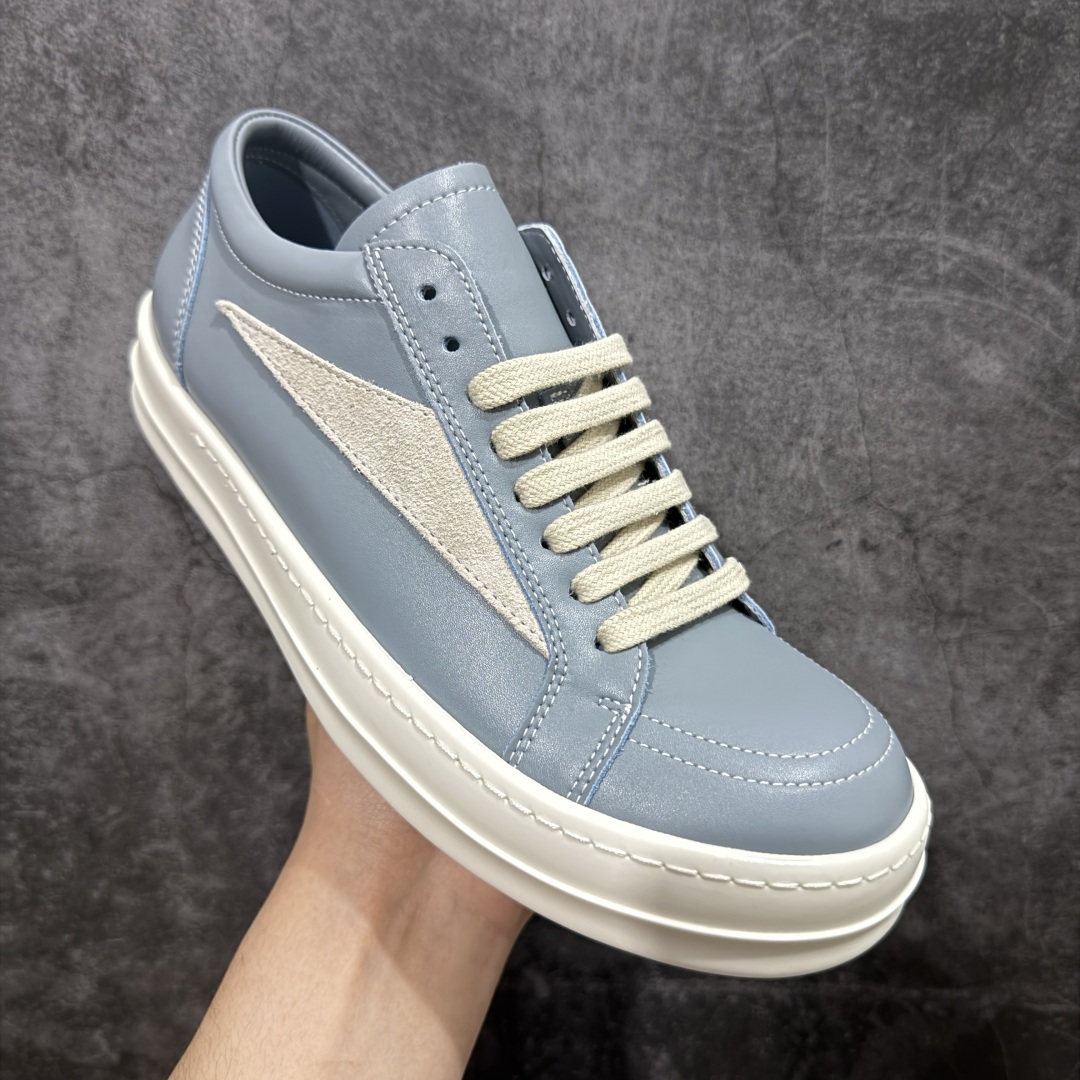 【G版纯原】Rick Owens Edfu 瑞克·欧文斯低帮皮面时尚运动板鞋 雾霾蓝