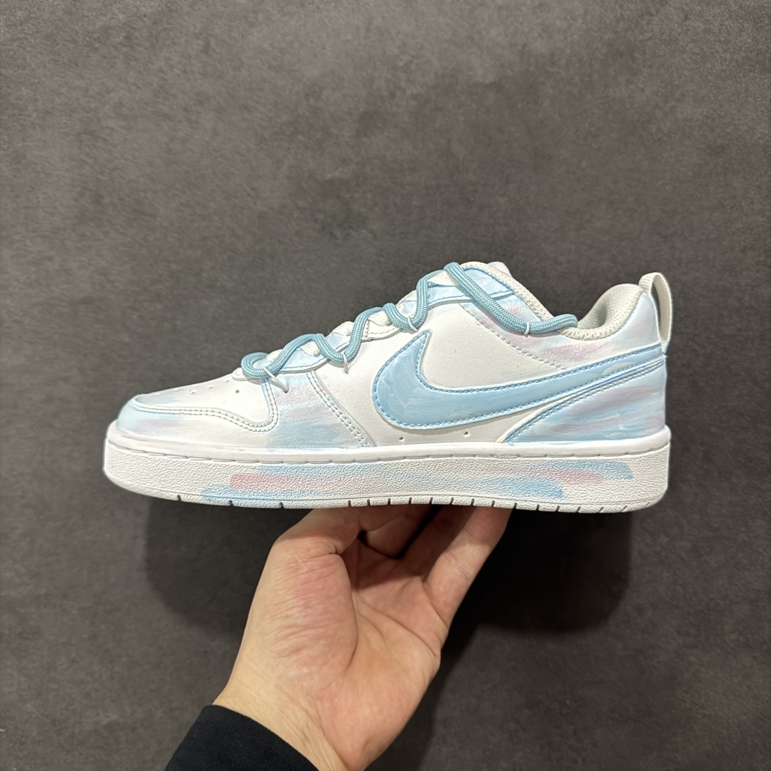 【定制球鞋]Nike Court Borough “蓝影逸姿”解构手绘 潮流简约低帮板鞋 BQ5448-215