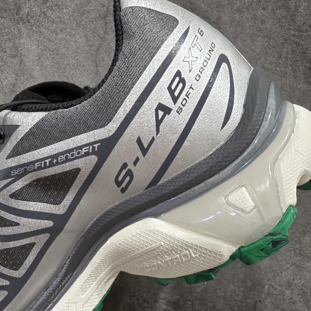 图片[6]-【巅峰升级版】 Salomon XT-6 x End 联名 萨洛蒙复古潮流户外机能登山跑鞋 黑灰绿 145464 纯原外贸平台特供订单 耗时半年巨作 全套原纸板楦头开发 原厂特供网布配套加持 确保原汁原味 完美呈现版型 原档数据独家私模五层组合大底 原装Ortholite轻量化鞋垫 中底布带钢印编号 原厂TPU锁扣 进口港宝加持 后跟自然饱满 还原公司包裹性 鞋面以“锯齿”状的包裹系统呈现 在基色底之下加入了各种色点缀 将公司的最新技术和时尚前卫的造型融入耐用的长跑款式中 鞋面由 TPU 薄膜制成 并焊接在高耐磨网眼上 使其既时尚又坚固 由 ACS底盘支撑 可增强稳定性和支撑力 以及由橡胶凸耳 Contragrip外底覆盖的 EVA 缓冲中底 旨在应对崎岖的地形 鞋舌上的彩色Salomon 标签、Quicklace 系统以及鞋头、鞋舌和鞋跟上的附加品牌使细节更加完美 让穿着者可以轻松驾驭户外与通勤下的任何运动生活场景 无缝鞋身户外随意纵横 颜值与脚感兼备 出街通勤 绝对非常吸睛 你值得拥有 尺码：36 36.5 37.5 38 38.5 39 40 40.5 41 42 42.5 43 44 44.5 45 46 46.5-选品中心