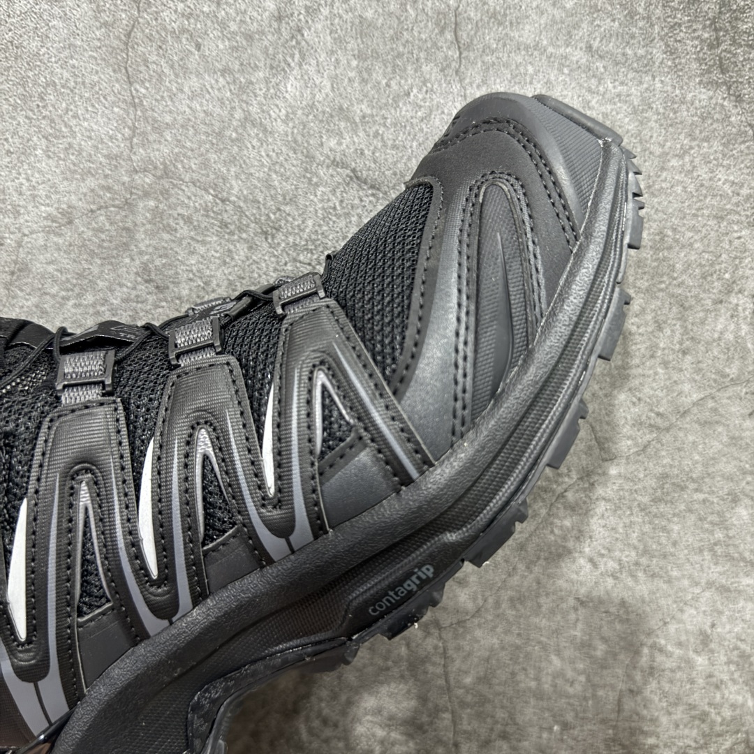 图片[6]-【666版本】SALOMON 萨洛蒙 XA PRO 3D 户外运动 网布减震防滑透气 低帮跑步鞋 男女同款 纯黑色 416174 全新品质 巅峰之作 所有配色均购物原版拆解1：1开发 原材料打造 非市场公版便宜货 私模大底 清洁度比市场所有版本都高 全套原纸板楦头开发 原厂网布配套 确保原汁原味 完美呈现版型 原档数据独家私模五层组合大底 男女鞋同步官方开发至46 原装Ortholite轻量化鞋垫 中底布带钢印编号 原厂TPU锁扣 进口港宝加持 后跟自然饱满 还原公司包裹性 鞋面采用SENSIFT贴合技术 全方位贴合包裹脚型 鞋跟部鞋底牵引设计 提供强大的抓地性能 更适应野外崎岖不平的道路 其3D ADVANCED CHASSIS底盘 材料轻量大化 钉齿设计更具稳定性 防护性 鞋底易磨损区运用CONTAGRIP高耐磨材料 应对城市硬质路面长距离跑考验 尺码：36 36.5 37.5 38 38.5 39 40 40.5 41 42 42.5 43 44 45 46-选品中心