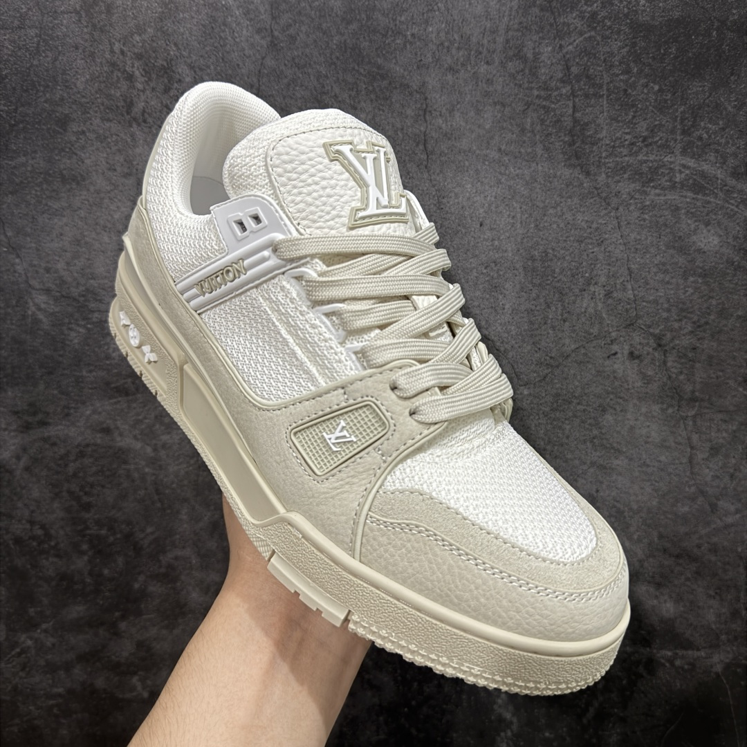 HS纯原礼盒版 LV Trainer系列高奢运动鞋 白米拼色