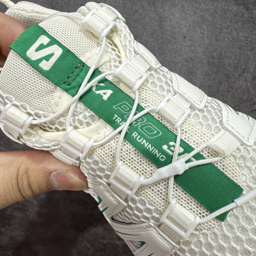图片[5]-【PZ纯原】SALOMON XA Pro 3D ADV Seaonal萨洛蒙潮流越野机能户外功能鞋 白绿女鞋 478874 全新版本出货 好货不怕晚 品质 细节 材料都是肉眼可以见！ 售前售后也是其它工厂无法匹敌！ 纯原外贸平台特供订单 耗时半年巨作 全套原纸板楦头开发 原厂特供网布配套加持 确保原汁原味 完美呈现版型 原档数据独家私模五层组合大底 男女鞋同步官方开发至46.5 原装Ortholite轻量化鞋垫 中底布带钢印编号 原厂TPU锁扣 进口港宝加持 后跟自然饱满 还原公司包裹性 鞋面采用SENSIFT贴合技术 全方位贴合包裹脚型 鞋跟部鞋底牵引设计 提供强大的抓地性能 更适应野外崎岖不平的道路 其3D ADVANCED CHASSIS底盘 材料轻量大化 钉齿设计更具稳定性 防护性 鞋底易磨损区运用CONTAGRIP高耐磨材料 应对城市硬质路面长距离跑考验 尺码：36 36.5 37.5 38 38.5 39 40-选品中心