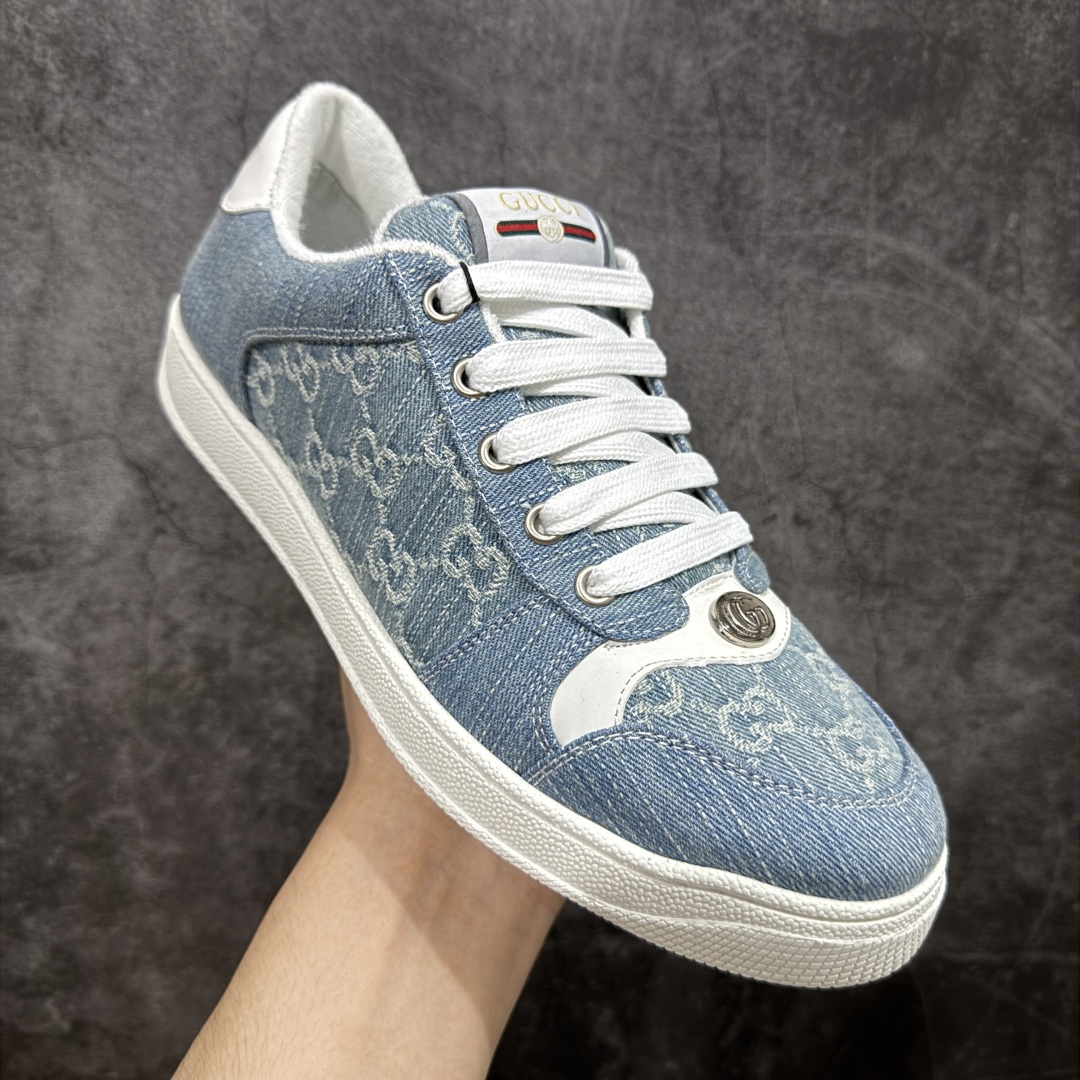 图片[3]-【广东纯原版】Gucci做旧小脏鞋 蓝白牛仔 ZP开发 原版开模 金属双G水晶圆柱形标 Gucci原版纹织带 真正水洗布标 鞋面擦色牛皮拼接经典双G布面料，皮面切口全油边封口工艺，原版毛巾布里细腻柔软更舒适透气，垫脚乳胶注塑一体，私模钢印，双色原版TPU大底(下层宽，上层窄) 配进口原版四边封干燥剂、原版18股鞋带，绿色盒子，与专柜配套包装一致 尺码：39-45-选品中心