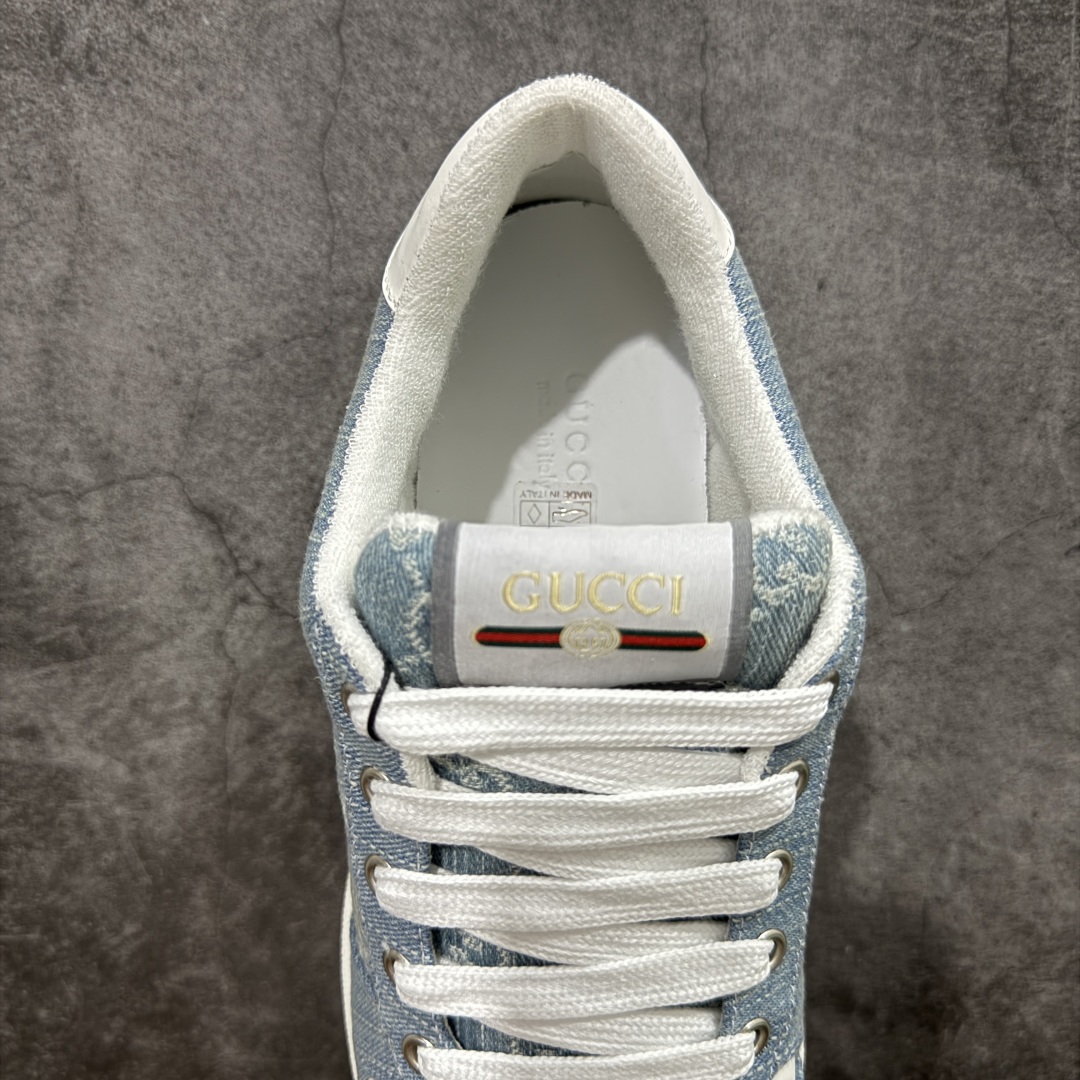 图片[8]-【广东纯原版】Gucci做旧小脏鞋 蓝白牛仔 ZP开发 原版开模 金属双G水晶圆柱形标 Gucci原版纹织带 真正水洗布标 鞋面擦色牛皮拼接经典双G布面料，皮面切口全油边封口工艺，原版毛巾布里细腻柔软更舒适透气，垫脚乳胶注塑一体，私模钢印，双色原版TPU大底(下层宽，上层窄) 配进口原版四边封干燥剂、原版18股鞋带，绿色盒子，与专柜配套包装一致 尺码：39-45-选品中心