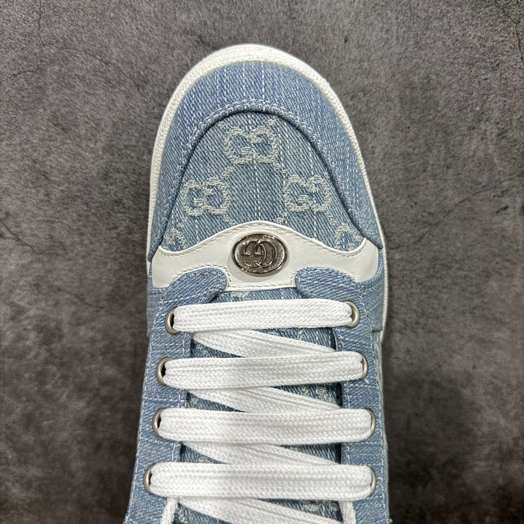 图片[5]-【广东纯原版】Gucci做旧小脏鞋 蓝白牛仔 ZP开发 原版开模 金属双G水晶圆柱形标 Gucci原版纹织带 真正水洗布标 鞋面擦色牛皮拼接经典双G布面料，皮面切口全油边封口工艺，原版毛巾布里细腻柔软更舒适透气，垫脚乳胶注塑一体，私模钢印，双色原版TPU大底(下层宽，上层窄) 配进口原版四边封干燥剂、原版18股鞋带，绿色盒子，与专柜配套包装一致 尺码：39-45-选品中心