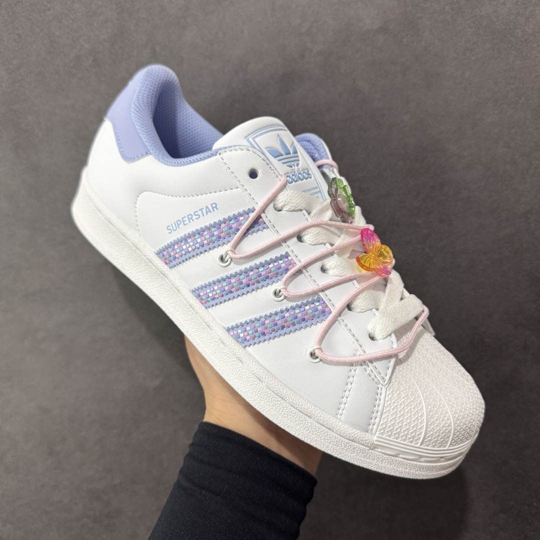 图片[3]-【公司级】阿迪达斯/三叶草Adidas Originals Superstar\”Mint Green\”经典贝壳头系列低帮百搭休闲运动板鞋D“皮革浅白蓝绑绳”JR1332 采用粒面牛剖革鞋面材质 新版改良全包围鞋垫 正确新版鞋底模具及扇贝头盖片 尺码：35 36⅔ 37⅓ 38 38⅔ 39⅓ 40-选品中心