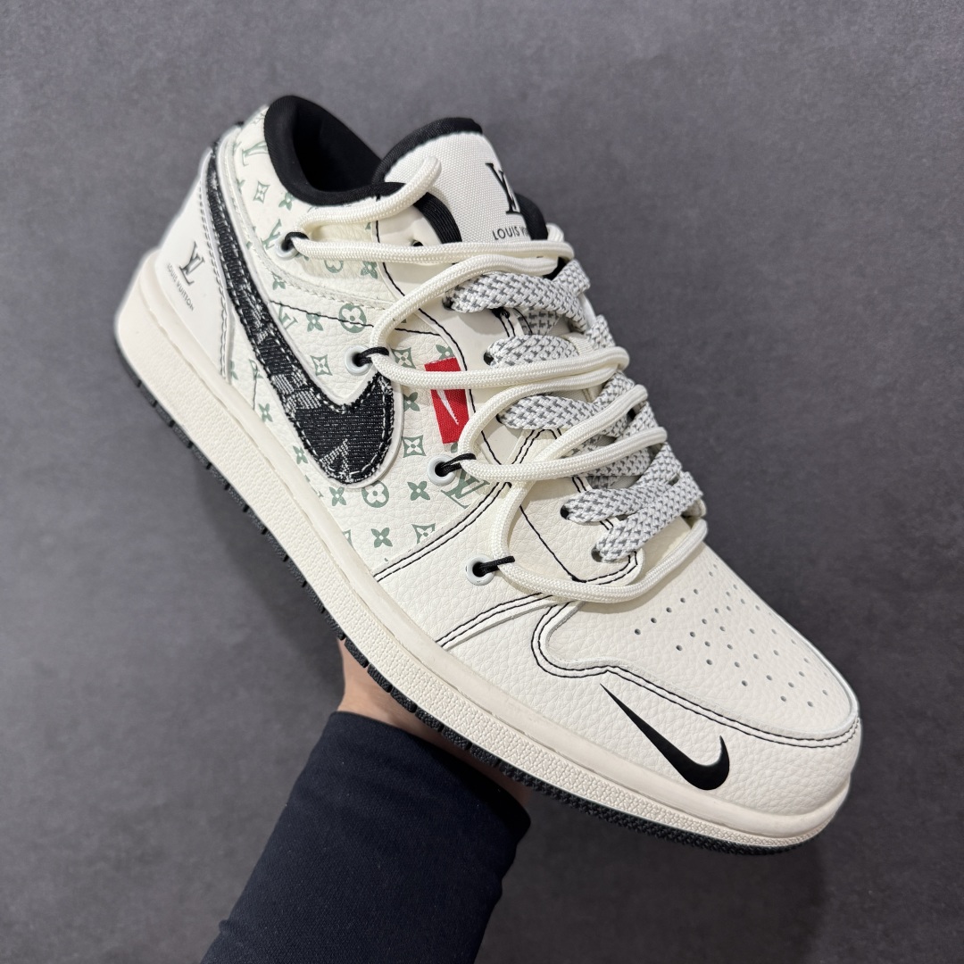 图片[3]-【定制版】Air Jordan 1 Low AJ1 乔1 LV联名 黑布勾抽绳 高端定制 低帮复古篮球鞋 YX5066-356  #定制鞋盒 大厂纯原品质出货 超高清洁度 皮料切割干净无任何毛边 细节完美   尺码：36 36.5 37.5 38 38.5 39 40 40.5 41 42 42.5 43 44 44.5 45-选品中心