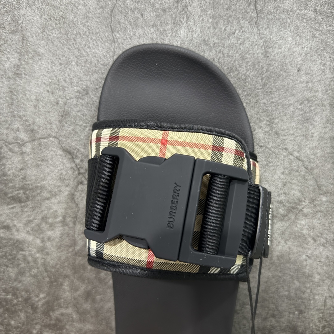 【莞顶纯原】Burberry博柏利 Vintage BBR 格纹搭扣束带一字拖鞋 男款 米色
今年