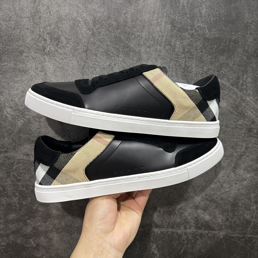  
【莞顶纯原】Burberry博柏利 House BBR格纹麂皮拼皮革 低帮 时尚板鞋 男款 白棕
经