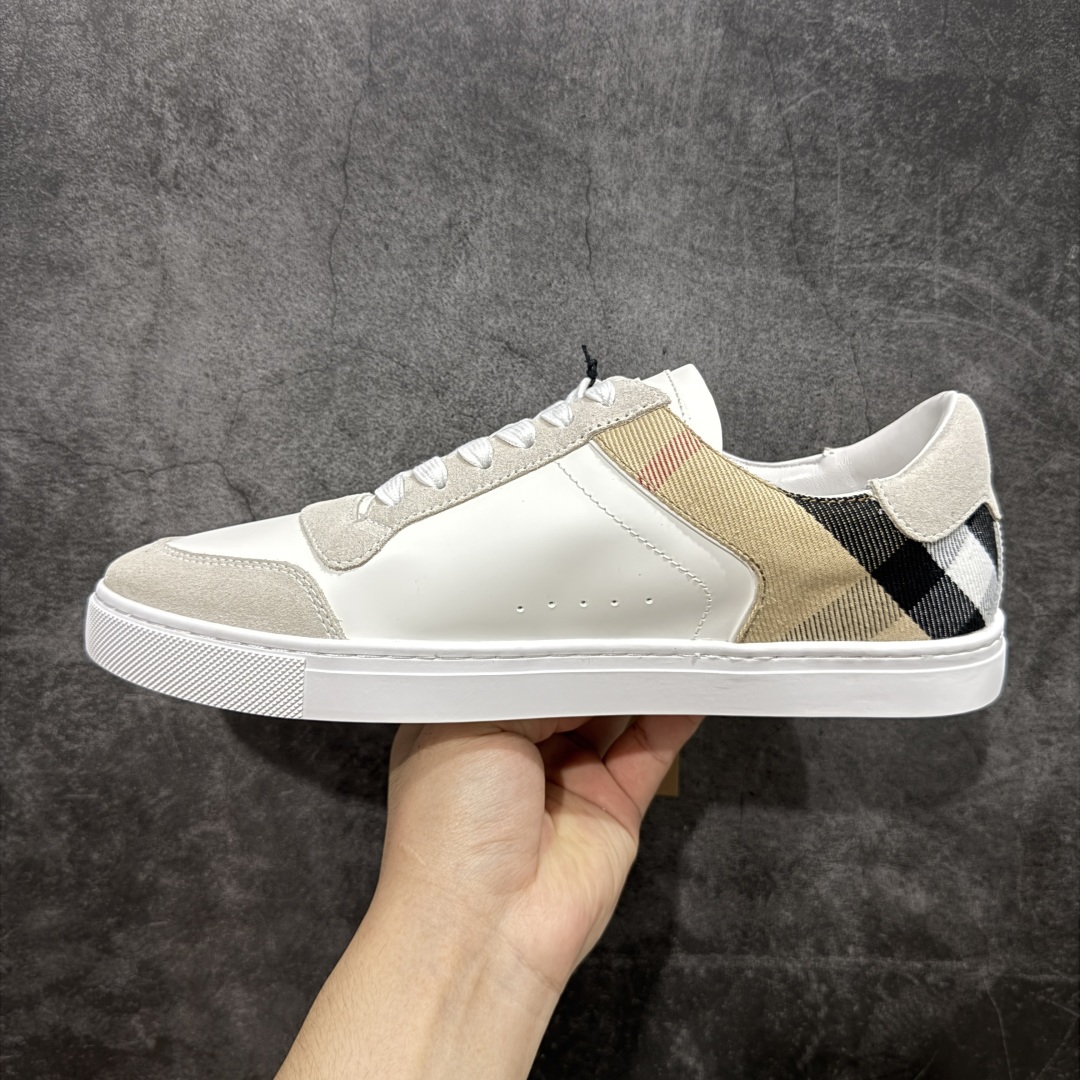  
【莞顶纯原】Burberry博柏利 House BBR格纹麂皮拼皮革 低帮 时尚板鞋 男款 白棕
经