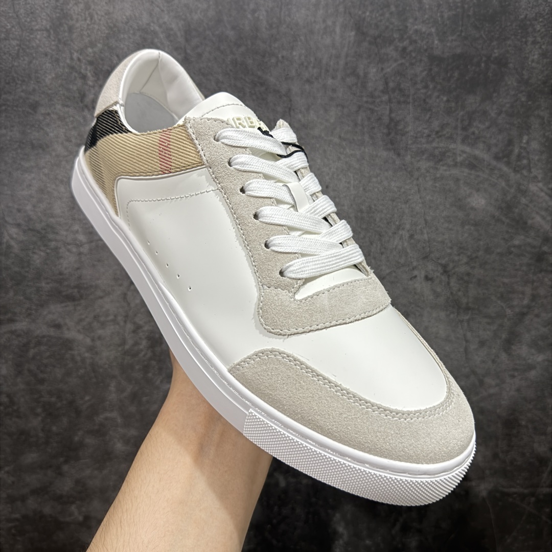  
【莞顶纯原】Burberry博柏利 House BBR格纹麂皮拼皮革 低帮 时尚板鞋 男款 白棕
经