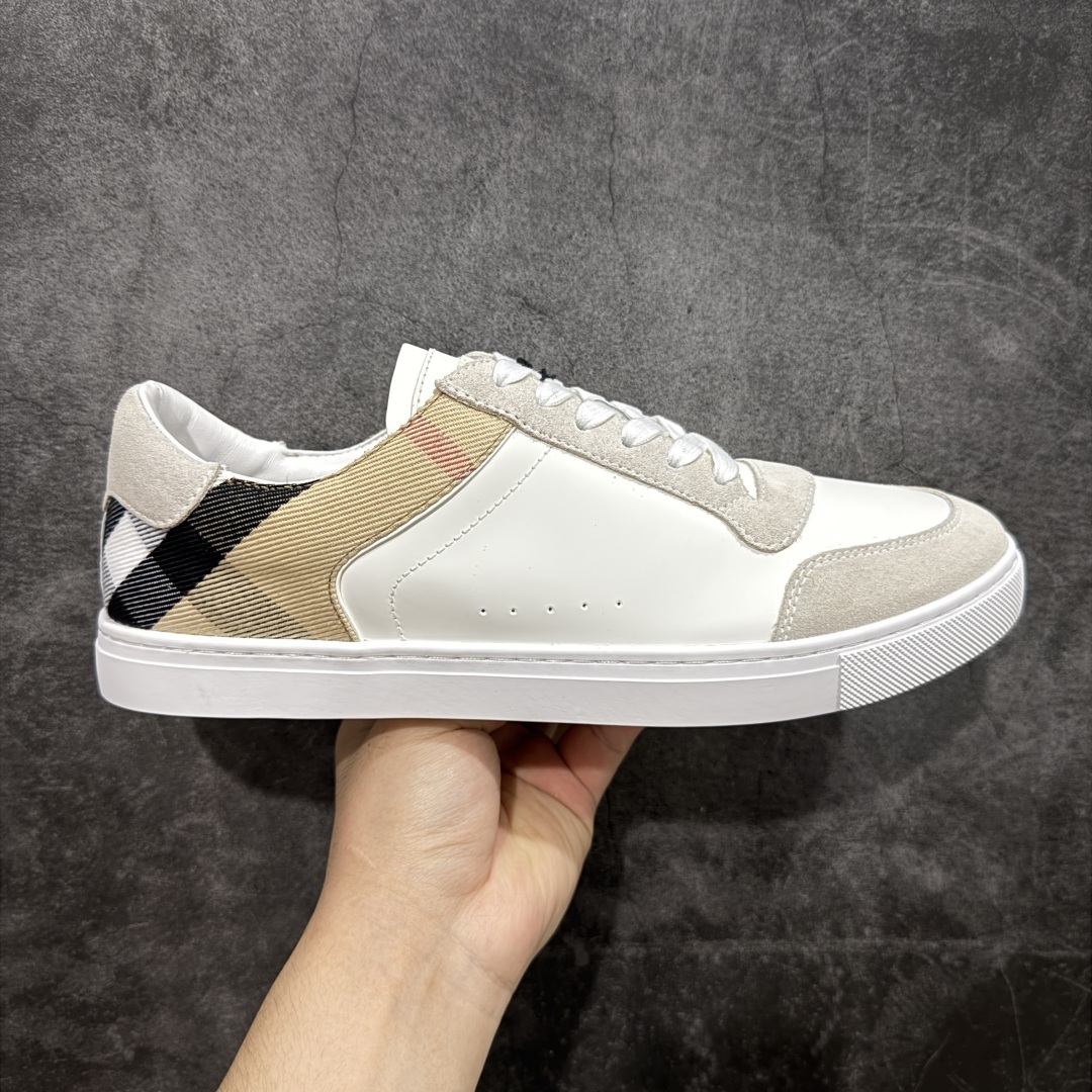  
【莞顶纯原】Burberry博柏利 House BBR格纹麂皮拼皮革 低帮 时尚板鞋 男款 白棕
经