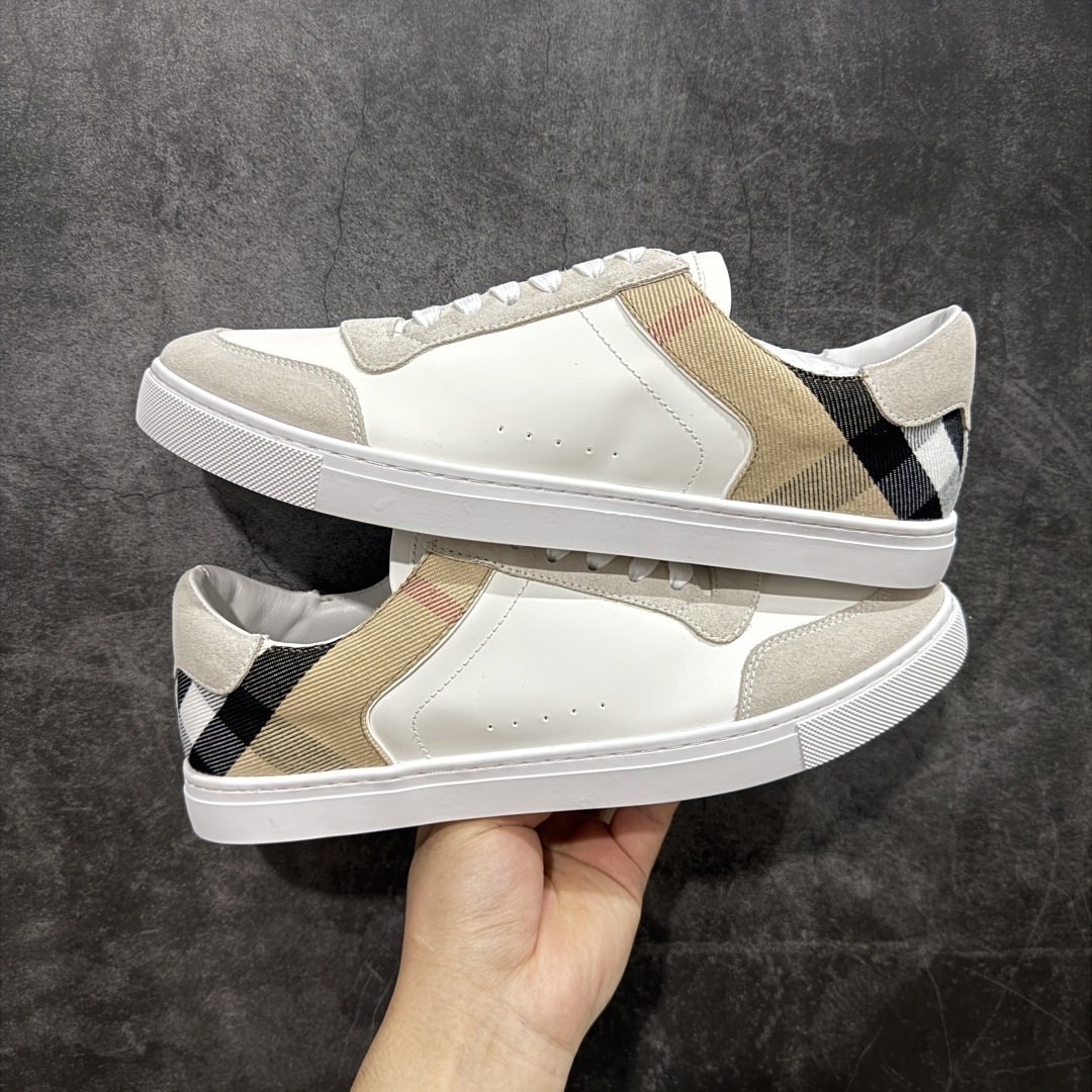  
【莞顶纯原】Burberry博柏利 House BBR格纹麂皮拼皮革 低帮 时尚板鞋 男款 白棕
经