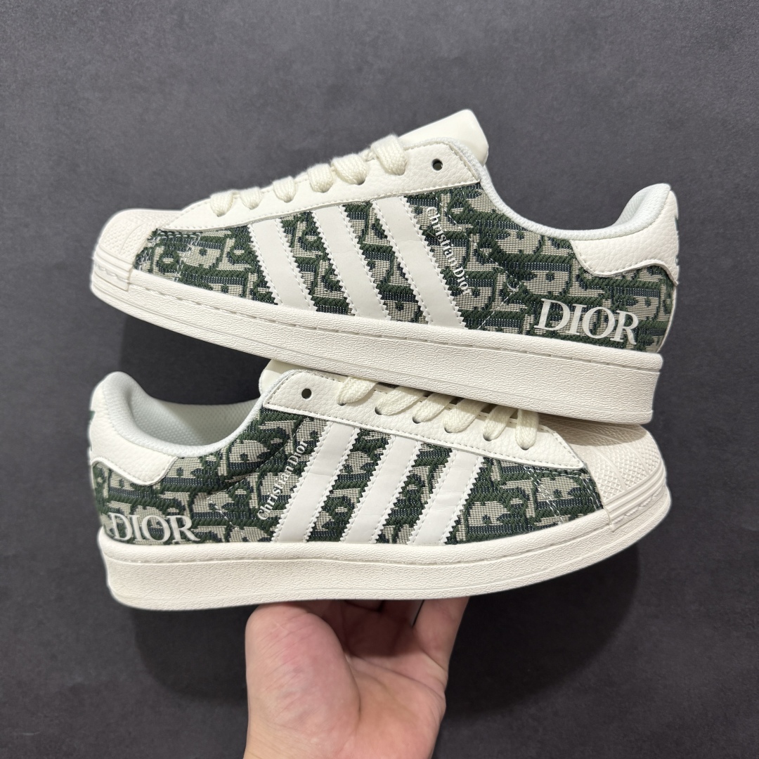  
【定制版】Adidas Originals Superstar x DIOR 白绿布 低帮休闲运动板