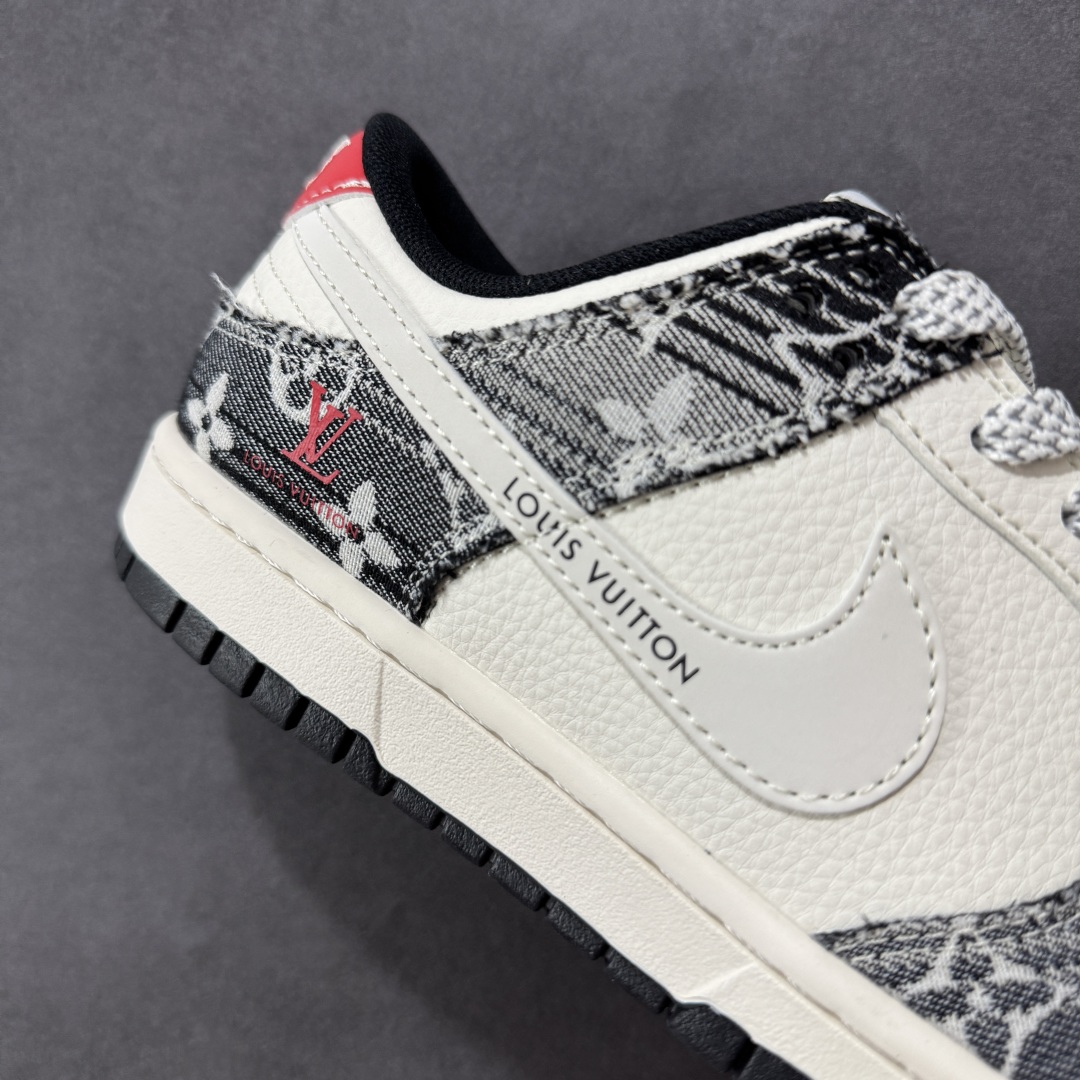  
【定制版】Nike SB Dunk Low LV联名 黑牛仔白勾勾 周年高端定制 低帮休闲板鞋 FC