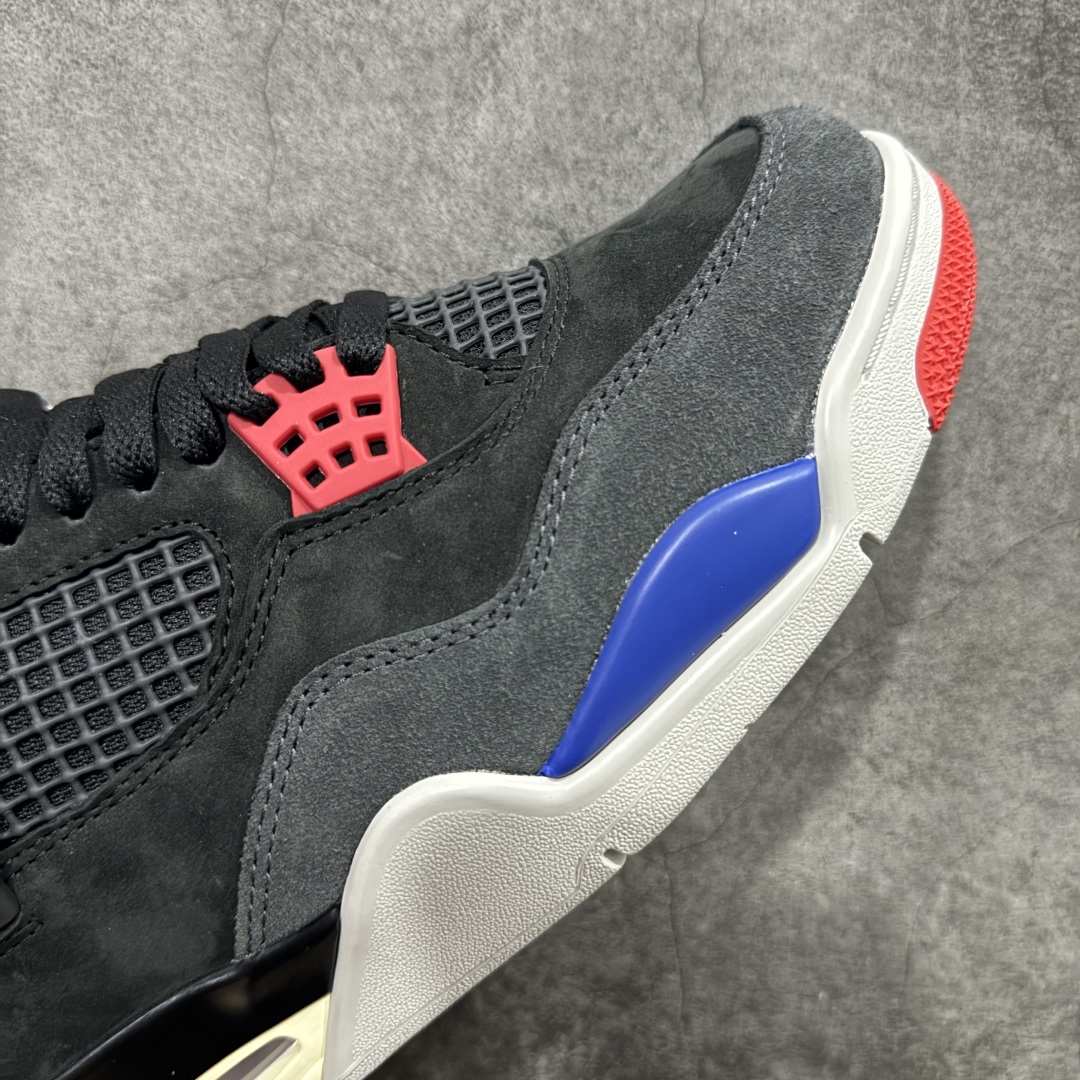 图片[6]-【OG纯原】 Air Jordan 4 Retro \”Lase\” AJ4 乔4黑灰蓝配色 FV5029-003 知名大厂出品 全鞋原材原数据打造 市场第一梯队品质 后跟饰片中心位置有合模线 超弹硅胶材质 内层不织布补强 补强为硅胶提供更强耐久性 避免断裂 圈内最强四代 耗时半年巨作 全套原纸板楦头开发 原厂特供皮料加持 确保原汁原味 完美呈现四代版型 一比一鞋头弧度高度鞋身弧度 数据细节工艺流程均保持原鞋一致 原厂TPU网格鞋带扣 正确内里网布 菱角分明不变形无多余毛边 柔软性质感一致于原鞋 市场唯一原厂鞋扣模具 背面可见隐藏注塑口 原厂织唛标 原厂飞人电绣工艺 尾指中部跳三针 独家绑鞋带手法 印刷中底布 四线拉帮 米色美纹纸贴合固定 进口港宝加持 后跟自然饱满 全鞋荧光划线卡点 追求极致完美 每一双都是工艺品 多重QC质检 超越公司货的品控标准 实实在在的免检产品 尺码：36 36.5 37.5 38 38.5 39 40 40.5 41 42 42.5 43 44 44.5 45 46 47.5-选品中心