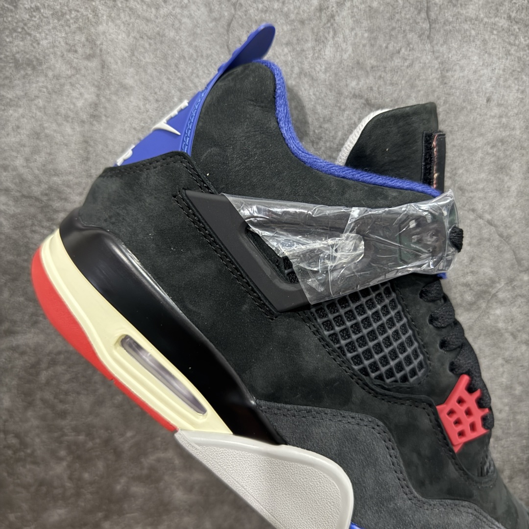 图片[7]-【OG纯原】 Air Jordan 4 Retro \”Lase\” AJ4 乔4黑灰蓝配色 FV5029-003 知名大厂出品 全鞋原材原数据打造 市场第一梯队品质 后跟饰片中心位置有合模线 超弹硅胶材质 内层不织布补强 补强为硅胶提供更强耐久性 避免断裂 圈内最强四代 耗时半年巨作 全套原纸板楦头开发 原厂特供皮料加持 确保原汁原味 完美呈现四代版型 一比一鞋头弧度高度鞋身弧度 数据细节工艺流程均保持原鞋一致 原厂TPU网格鞋带扣 正确内里网布 菱角分明不变形无多余毛边 柔软性质感一致于原鞋 市场唯一原厂鞋扣模具 背面可见隐藏注塑口 原厂织唛标 原厂飞人电绣工艺 尾指中部跳三针 独家绑鞋带手法 印刷中底布 四线拉帮 米色美纹纸贴合固定 进口港宝加持 后跟自然饱满 全鞋荧光划线卡点 追求极致完美 每一双都是工艺品 多重QC质检 超越公司货的品控标准 实实在在的免检产品 尺码：36 36.5 37.5 38 38.5 39 40 40.5 41 42 42.5 43 44 44.5 45 46 47.5-选品中心