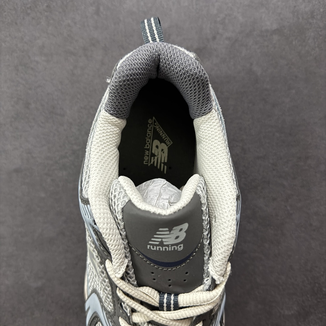 图片[7]-【K8版本】New Balance NB530 新百伦复古透气跑步鞋 抛弃过往以皮革为主的人气轮廓 以极具复古风范的跑鞋外观呈现 设计上全鞋以简约清爽的纯白色作基底 鞋身覆盖大面积织物网眼材质 并于鞋头、鞋带孔眼片等细节处点缀对比鲜明的反光银镀层凸显 鞋舌、侧身等位置则辅以一贯的「N」字标志和品牌徽标彰显身份 最后通过搭载的 ABZORB 缓震中底完善整体造型 货号：MR530TG 尺码：36-45带半码-选品中心