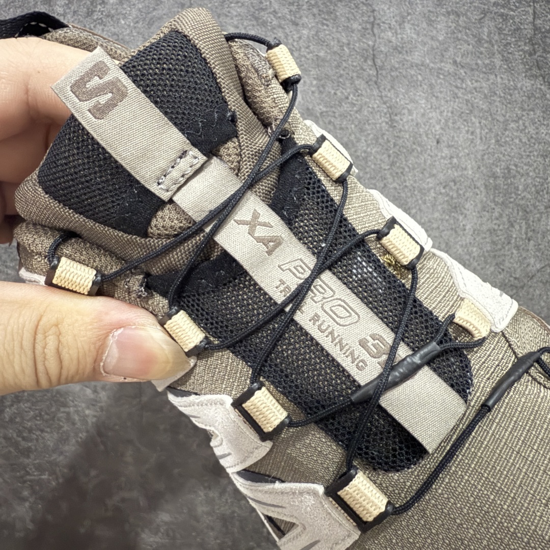 图片[6]-【666版本】SALOMON 萨洛蒙 XA PRO 3D 户外运动 网布减震防滑透气 低帮跑步鞋 男女同款 灰褐色 477920 全新品质 巅峰之作 所有配色均购物原版拆解1：1开发 原材料打造 非市场公版便宜货 私模大底 清洁度比市场所有版本都高 全套原纸板楦头开发 原厂网布配套 确保原汁原味 完美呈现版型 原档数据独家私模五层组合大底 男女鞋同步官方开发至46 原装Ortholite轻量化鞋垫 中底布带钢印编号 原厂TPU锁扣 进口港宝加持 后跟自然饱满 还原公司包裹性 鞋面采用SENSIFT贴合技术 全方位贴合包裹脚型 鞋跟部鞋底牵引设计 提供强大的抓地性能 更适应野外崎岖不平的道路 其3D ADVANCED CHASSIS底盘 材料轻量大化 钉齿设计更具稳定性 防护性 鞋底易磨损区运用CONTAGRIP高耐磨材料 应对城市硬质路面长距离跑考验 尺码：36 36.5 37.5 38 38.5 39 40 40.5 41 42 42.5 43 44 45 46-选品中心