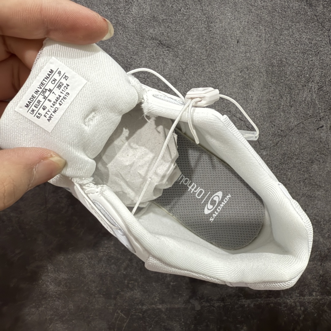 图片[7]-【666版本】SALOMON 萨洛蒙 XT-WHISPER 舒适百搭耐磨轻便低帮 休闲越野训练城市通勤跑步鞋 男女同款 白色 纯原外贸平台特供订单 耗时半年巨作 #全套原纸板楦头开发 #原厂特供网布配套加持 #确保原汁原味 完美呈现版型 #原档数据独家私模五层组合大底 #男女鞋同步官方开发至46 #原装Ortholite轻量化鞋垫 #中底布带钢印编号 原厂TPU锁扣 #进口港宝加持 后跟自然饱满 还原公司包裹性 #鞋面采用SENSIFT贴合技术 #全方位贴合包裹脚型 #鞋跟部鞋底牵引设计 #提供强大的抓地性能 #更适应野外崎岖不平的道路 #基于 SALOMON 初代 XT 鞋身造型并搭载 4D ADVANCED CHASSIS™ 大底打造而成 为这款 XT-WHISPER 带来了多项足部控制与保护等功能性 如在运动过程中控制左右晃动的过程而提高稳定性、改善长途越野过程中足中到足尖的过渡、提高感知岩石的精确度以抵抗尖锐物体对脚底的伤害以及采用动态缓冲来增强穿着舒适感 从而减轻疲劳感 使 XT-WHISPER 成为一双舒适且安全的户外之履 货号：477619 尺码：36 36.5 37.5 38 38.5 39 40 40.5 41 42 42.5 43 44 45 46-选品中心