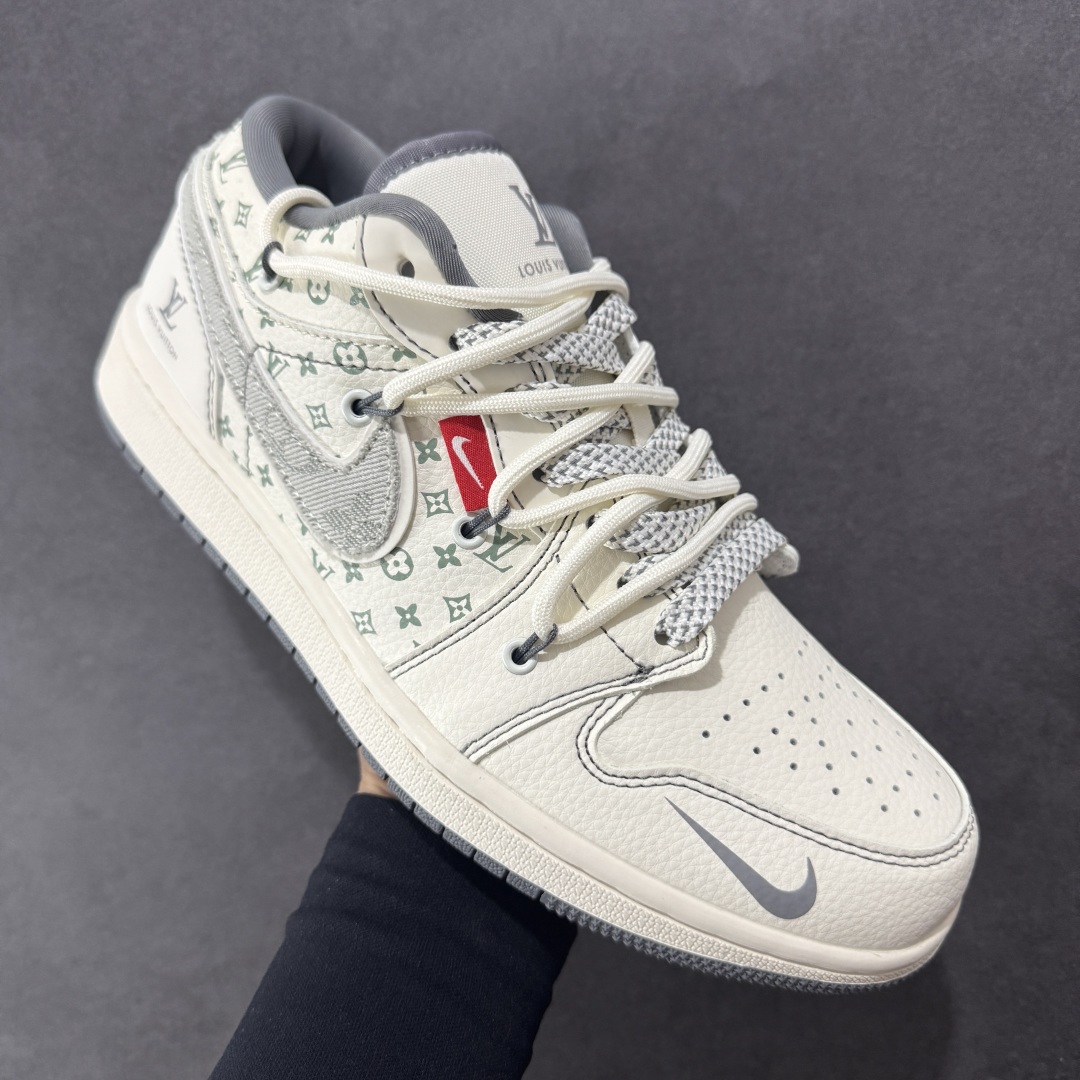 图片[3]-【定制版】Air Jordan 1 Low AJ1 乔1 LV联名 灰布勾抽绳 高端定制 低帮复古篮球鞋  #定制鞋盒 大厂纯原品质出货 超高清洁度 皮料切割干净无任何毛边 细节完美   货号：YX5066-357 尺码：36 36.5 37.5 38 36.5 39 40 40.5 41 42 42.5 43 44 44.5 45-选品中心