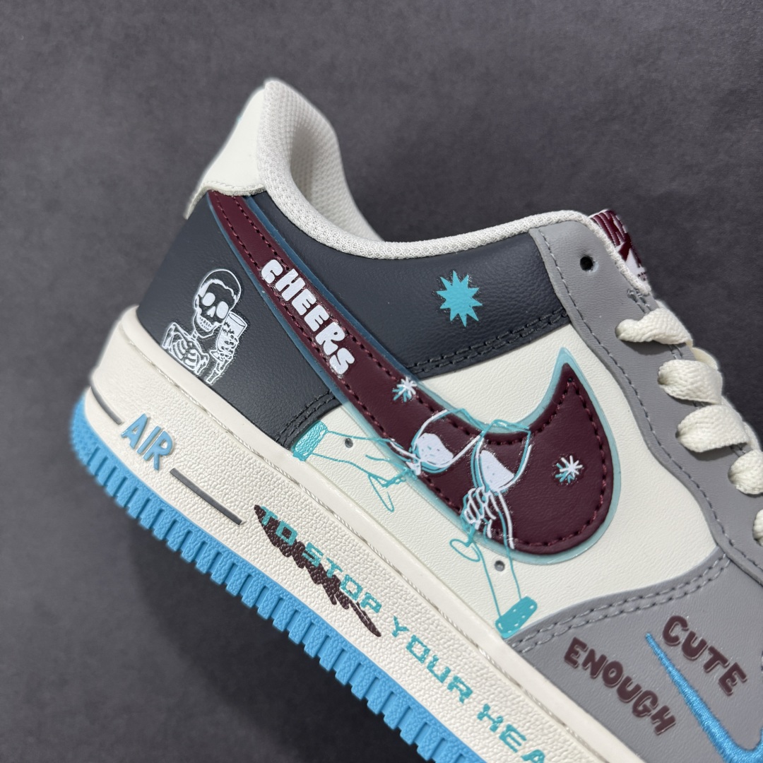 图片[6]-【定制版】Nike Air Force 1 “戒酒骷髅”“Stop drinking”空军一号定制低帮板鞋 货号：LJ2288-666 戒酒骷髅是一幅极具警示意义的创意作品。画面主体是一个骷髅正仰面喝酒，它没有了皮肉的包裹，骨骼突兀地展现，空洞的眼眶直愣愣地望向天空，毫无生机的手紧握着酒杯，酒水顺着它的颌骨肆意流淌 尺码：36 36.5 37.5 38 38.5 39 40 40.5 41 42 42.5 43 44 44.5 45-选品中心