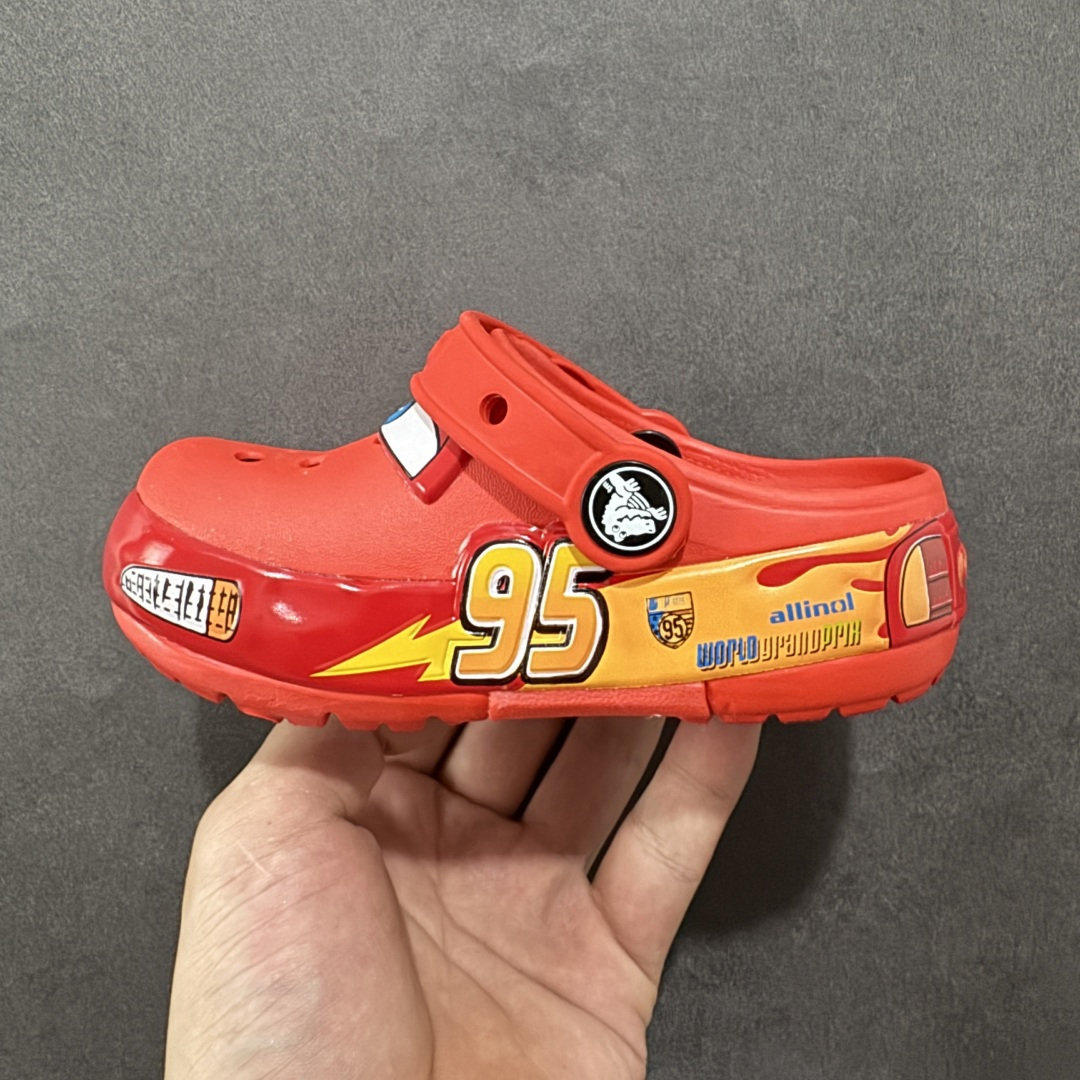 130 莞产童鞋Cars x Crocs卡骆驰Classic clog”Lightning McQueen”休闲舒适洞洞鞋 赛车总动员联名 红色 带灯版