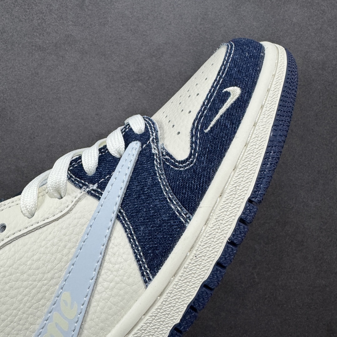 图片[5]-【定制版】Travis Scott x Nike Air Jordan 1 Low x superme Air Jordan 1 Low 反转蓝白小勾倒钩 纯原版本 全鞋采用原装头层皮，用料扎实 精雕细琢 鞋型极致还原 飞翼3D打印改良 深度立体 四线中底拉帮皮料选材 钢印 背胶一应俱全 全新批次 原装原模大底全鞋原厂定制皮料，手感细腻正确折边工艺 完美细节诠释 货号：XB1979 006 尺码：36 36.5 37.5 38 38.5 39 40 40.5 41 42 42.5 43 44 44.5 45-选品中心