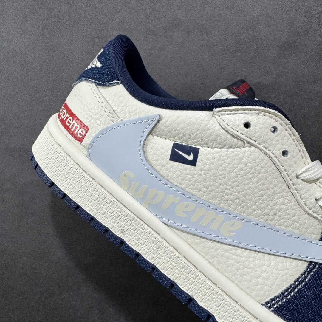 图片[6]-【定制版】Travis Scott x Nike Air Jordan 1 Low x superme Air Jordan 1 Low 反转蓝白小勾倒钩 纯原版本 全鞋采用原装头层皮，用料扎实 精雕细琢 鞋型极致还原 飞翼3D打印改良 深度立体 四线中底拉帮皮料选材 钢印 背胶一应俱全 全新批次 原装原模大底全鞋原厂定制皮料，手感细腻正确折边工艺 完美细节诠释 货号：XB1979 006 尺码：36 36.5 37.5 38 38.5 39 40 40.5 41 42 42.5 43 44 44.5 45-选品中心
