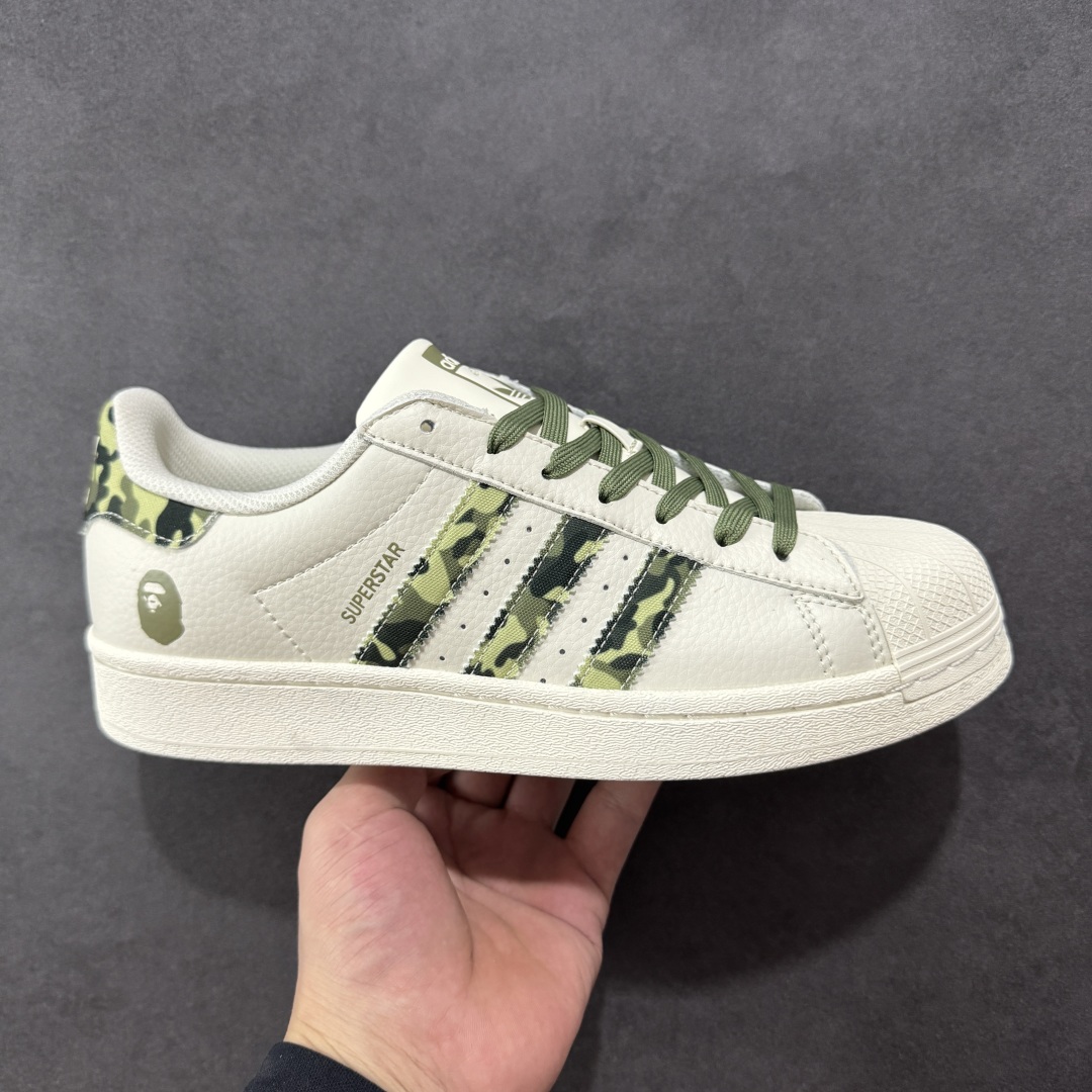 【定制版】AD Originals Superstar x BAPE 白绿 采用全新头层拼接皮革材质 后跟采用特色3D立体印字 渠道正品订单 诠释市场最高工艺水平 全鞋进口头层皮料打造 区别市面普通真标版本,进出专柜无压力 货号:DS0018 尺码:36-45-选品中心