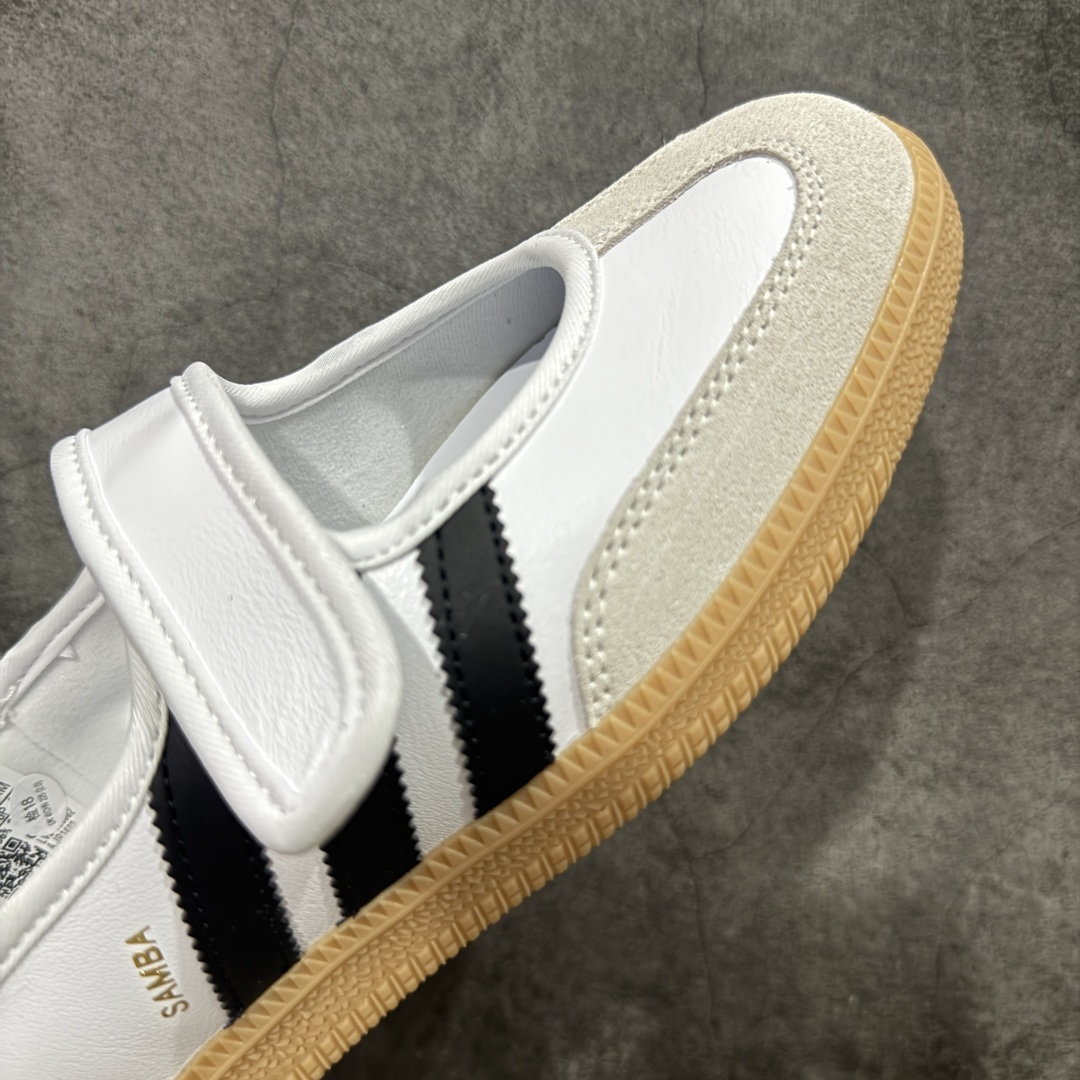 图片[6]-【RS纯原头层】Adidas Samba Janes 玛丽珍板鞋懒人一脚蹬 Adidas Samba Janes采用皮革材质，Adidas Samba Janes的设计融合了经典与现代元素。它采用了玛丽珍鞋的特色设计，如鞋面上的扣带和环扣装饰，同时保留了Samba鞋的经典三道杠设计和橡胶大底。这款鞋的鞋型修长，中足偏窄，整体贴合感强，适合标准脚型和宽脚型的人群 货号：JR1402 尺码：36-41-选品中心