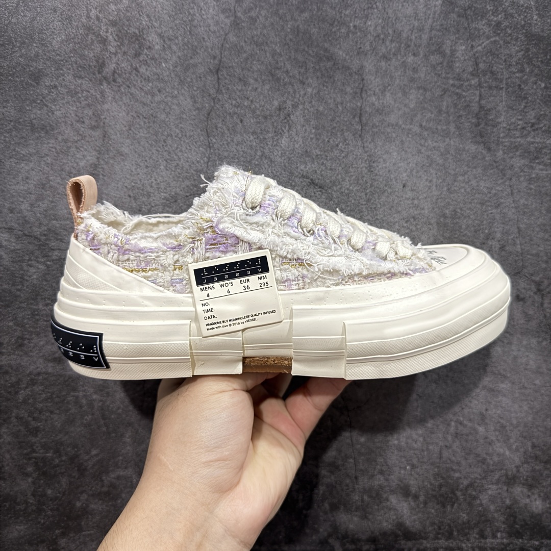 【莞产纯原】xVESSEL G.O.P. Low 吴建豪主理品牌 解构重叠厚底软木低帮硫化板鞋 小香风 原鞋数据开发 当前市售最高版本 正确半贴合鞋标工艺 正确鞋头上翘整体楦型 紫外光变色效果 原厂12蛊司厚实舒适帆布面料 流苏做旧复古效果 支持NFC网页编码识别 升级厚实木塞内底 纯手工贴合多重围条硫化工艺 市售最强品质 实拍即所得 秒杀市场所有版本 随意对比 尺码:35 36 37 38 39 40-选品中心