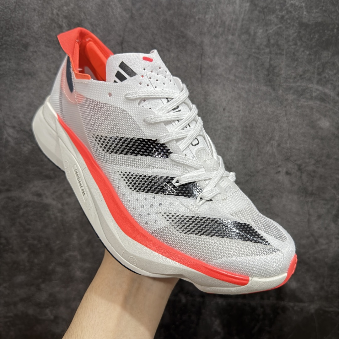 图片[3]-【HD真碳组合底】adidas Adizero Adios Pro 3 舒适百搭减震防滑耐磨 低帮 碳板 马拉松跑步鞋 波士顿3代夏季透气网眼竞速跑鞋 IE1053 延续爪型玻璃纤维推进系统 进化为全掌式的ENERGY RODS 2.0 从脚跟到脚趾的一体成形设计 强化整体推进力 提升速度表现 升级透气鞋面更具支撑性 利用ENGINEERED MESH技术进行不同密度织纹 强化支撑性 更使用50%以上的回收材料製成 减低塑料浪费 此外变薄的鞋舌为前掌提供更多空间 提供跑者更好的穿着感受 马牌轮胎大底耐磨性佳 大底全掌采用耐磨的Continental马牌轮胎大底 在各种环境下保有良好抓地力 尺码：36-45-选品中心