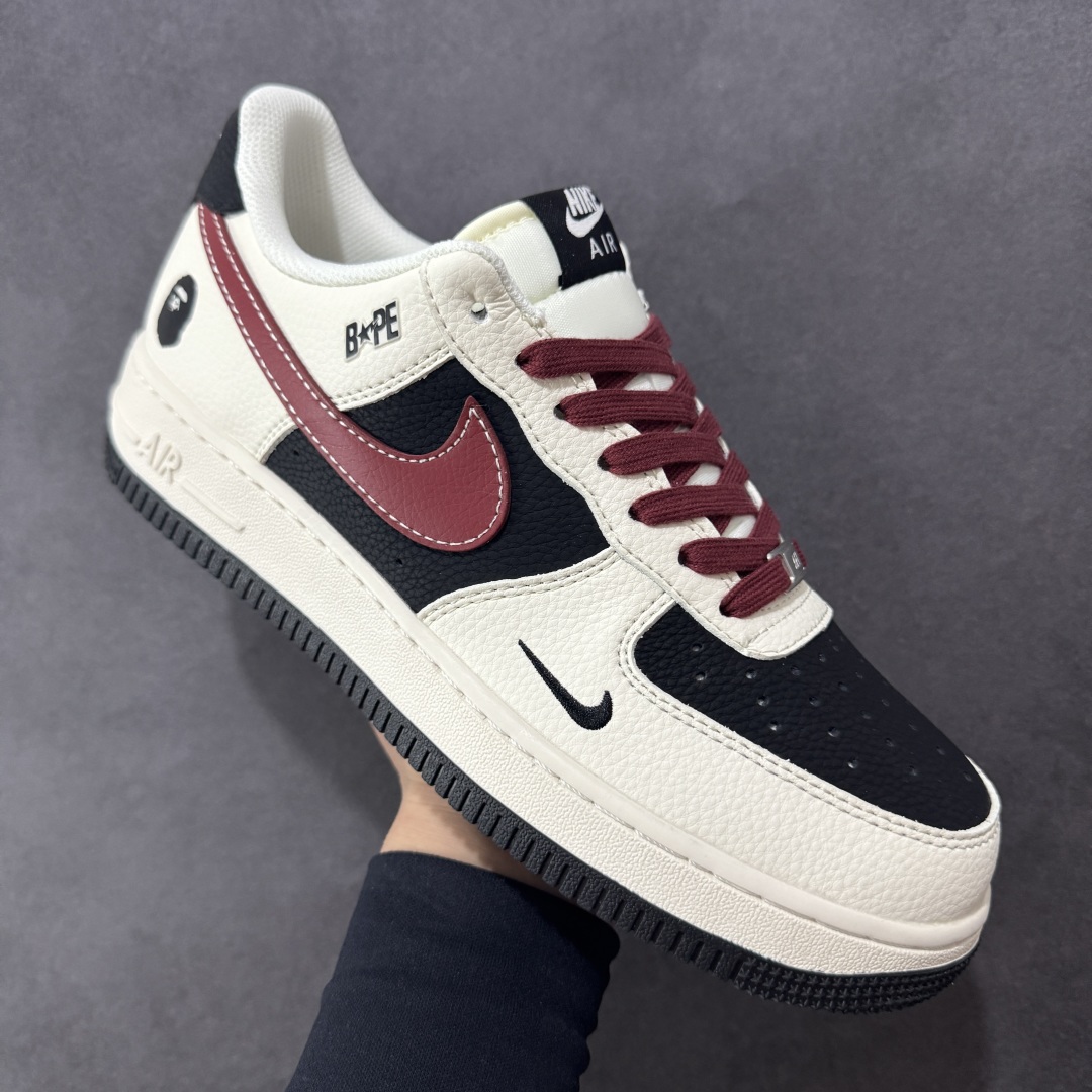 图片[3]-【定制版】Nike Air Force 1\’07 Low Bape联名 米黑拼接酒红 空军一号低帮休闲板鞋 QW5836-007  #原楦头原纸板 原装鞋盒 定制五金配件 内置全掌气垫 原厂鞋底   尺码：36 36.5 37.5 38 38.5 39 40 40.5 41 42 42.5 43 44 44.5 45-选品中心