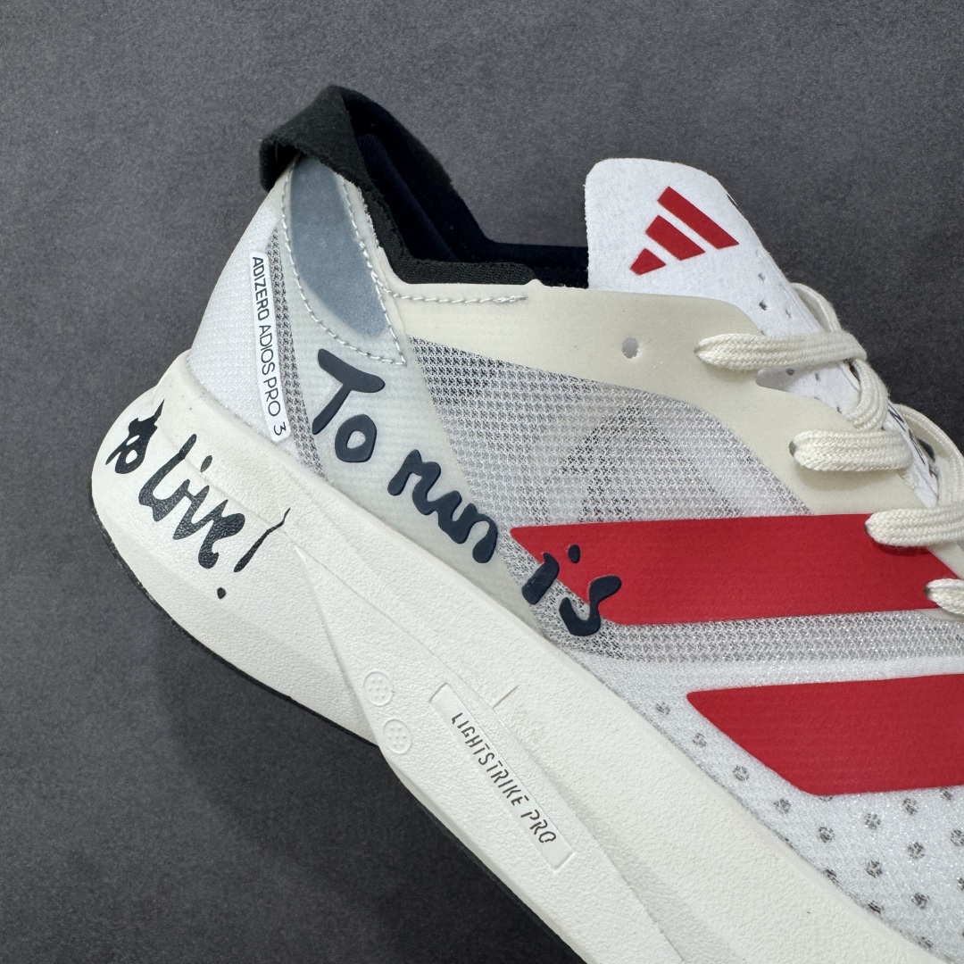 图片[6]-【HD真碳组合底】adidas Adizero Adios Pro 3 舒适百搭减震防滑耐磨 低帮 碳板 马拉松跑步鞋 波士顿3代夏季透气网眼竞速跑鞋 GW7261 延续爪型玻璃纤维推进系统 进化为全掌式的ENERGY RODS 2.0 从脚跟到脚趾的一体成形设计 强化整体推进力 提升速度表现 升级透气鞋面更具支撑性 利用ENGINEERED MESH技术进行不同密度织纹 强化支撑性 更使用50%以上的回收材料製成 减低塑料浪费 此外变薄的鞋舌为前掌提供更多空间 提供跑者更好的穿着感受 马牌轮胎大底耐磨性佳 大底全掌采用耐磨的Continental马牌轮胎大底 在各种环境下保有良好抓地力 尺码：36-45-选品中心