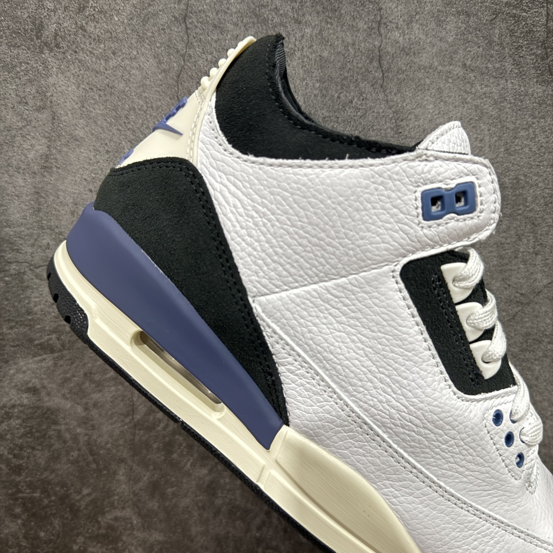 图片[7]-【RN版本】 A Ma Maniére x Air Jordan 3 OG AJ3 x AMM联名白灰蓝 HV8571-100 圈内最强三代系列 匠心打造 开发时长超过半年 目前可过各类鉴定或无法鉴定 裸鞋随便操作 全套原纸板楦头开发 原厂大底磨具加持立体防滑纹理 原装可视Air Sole气垫 原汁原味最完美的三代版型 唯一正确鞋头趴度弧度高度鞋身腰线 原厂TPU彩虹扎染后跟饰片 正确内里反口里网布 皮料菱角分明不变形无多余毛边 广东原厂zp同批次手工大底描漆拉丝 市场唯一原厂鞋扣模具 原厂织唛标 原厂飞人电绣工艺 尾指中部跳三针 独家绑鞋带手法 印刷中底布 四线拉帮 米色美纹纸贴合固定 进口港宝加持 后跟自然饱满 全鞋荧光划线卡点 追求极致完美 每一双都是工艺品 多重QC质检 超越公司货的品控标准 实实在在的免检产品 尺码：40 40.5 41 42 42.5 43 44 44.5 45 45.5 46 47.5 48.5-选品中心