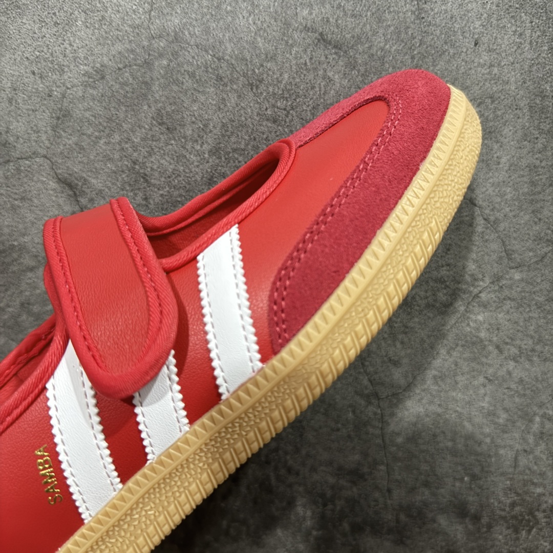 图片[6]-【RS纯原头层】Adidas Samba Janes 玛丽珍板鞋懒人一脚蹬 Adidas Samba Janes采用皮革材质，Adidas Samba Janes的设计融合了经典与现代元素。它采用了玛丽珍鞋的特色设计，如鞋面上的扣带和环扣装饰，同时保留了Samba鞋的经典三道杠设计和橡胶大底。这款鞋的鞋型修长，中足偏窄，整体贴合感强，适合标准脚型和宽脚型的人群 货号：JQ6446 尺码：36-41-选品中心