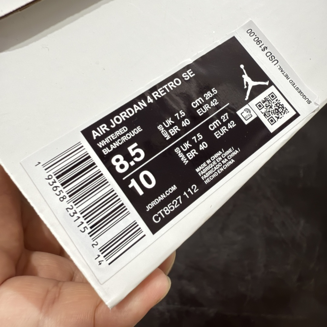 图片[9]-【原厂版】 Air Jordan AJ4 Retro 白红扣CT8527-112 全新升级改良 原鞋原楦原纸板同源开发 完美呈现乔4的版型 内侧正确双色网格 还原细节 原厂皮料 正确气垫颜色 正确网格工艺 正确拉帮工艺 全鞋原装材料制作 原档案原模具打造 支持全方位与正品对比 尺码：40 40.5 41 42 42.5 43 44 44.5 45 46 47.5-选品中心