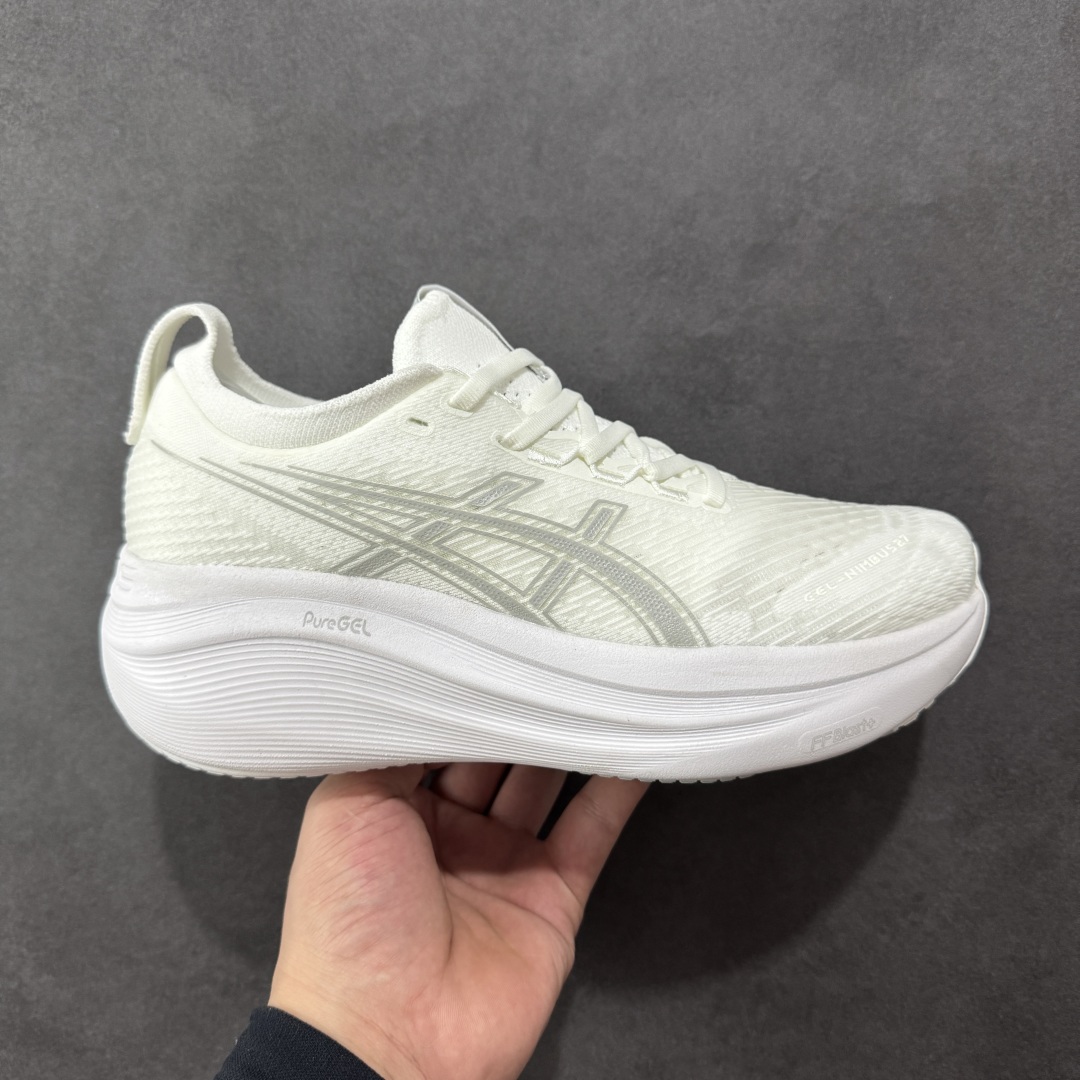 【公司级】#Asics GEL-NIMBUS 27 亚瑟士夏季网面跑步鞋 鞋面采用双层提花网面设计,提高包裹性和透气性,后跟搭载稳定系统科技T-GEL提升整体支撑力和结构感,减少对身体带来的冲击负荷,创新中底至轻回弹 货号:1011B958-100 尺码:36 37 37.5 38 39 39.5 40.5 41.5 42 42.5 43.5 44 45 46 编码:FSB240250-选品中心