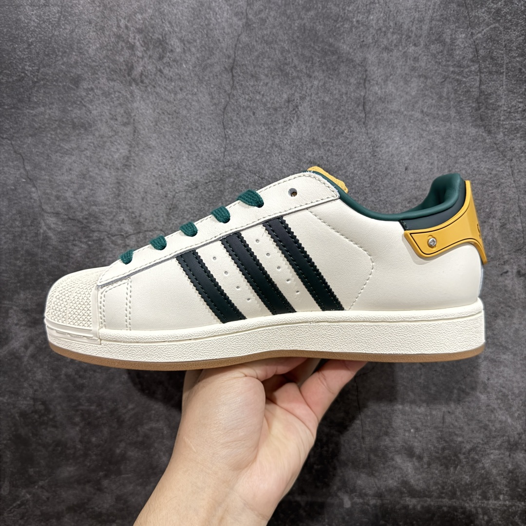 图片[2]-【公司级】阿迪达斯AD Originals Superstar 经典贝壳头休闲板鞋白绿棕 纯原鞋楦 立体LOGO 国内最高工艺 原装超软一体蓝底 头层抗裂牛皮 原厂数据密度鞋带 鞋舌3D高频版 货号：JQ6251 尺码：35 36 36.5 37 38 38.5 39 40 40.5 41 42 42.5 43 44 44.5 45-选品中心