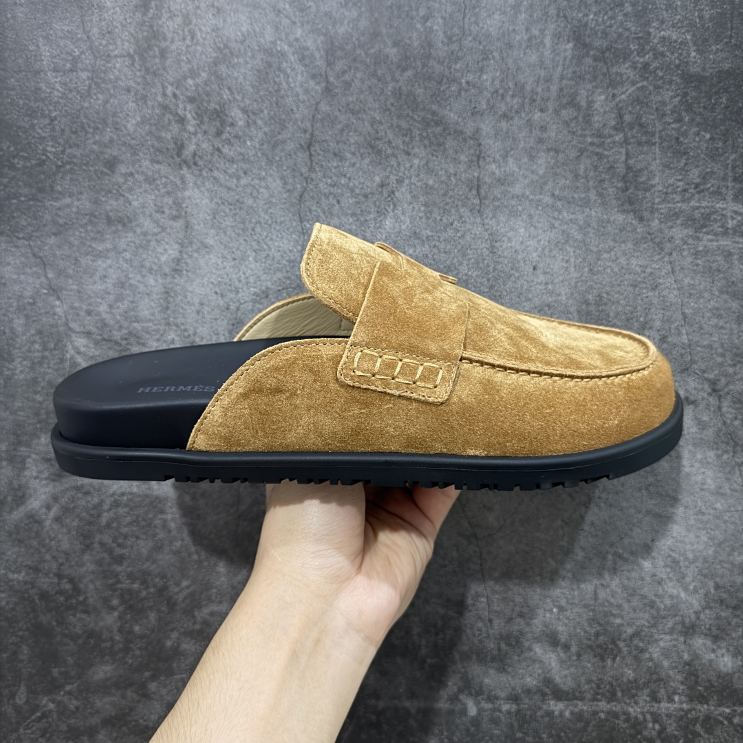 【佛山超A版】HERMES 爱马仕 GO MULE 老钱风 绒面革 半包头穆勒拖鞋 原版开发 进口头层反绒牛皮 高端零售专供 平台外贸专供品质 区别市面通货 尺码:39 40 41 42 43 44 45-选品中心