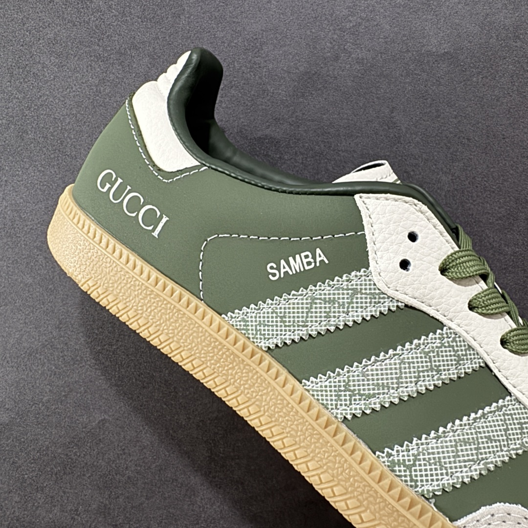 图片[6]-【定制版】adidas originals Samba OG x GUCCI 灰绿 桑巴舞系列复古经典轻便板鞋 此款以简约大方的造型设计 给人以随性休闲的时尚格调 穿着舒适轻便，运动灵活自如 满足日常个性穿搭 货号：DX0011 尺码：36 36.5 37 38 38.5 39 40 40.5 41 42 42.5 43 44 44.5 45-选品中心