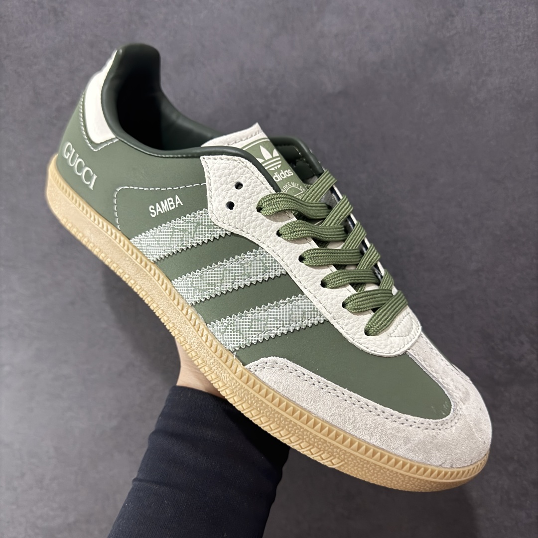图片[3]-【定制版】adidas originals Samba OG x GUCCI 灰绿 桑巴舞系列复古经典轻便板鞋 此款以简约大方的造型设计 给人以随性休闲的时尚格调 穿着舒适轻便，运动灵活自如 满足日常个性穿搭 货号：DX0011 尺码：36 36.5 37 38 38.5 39 40 40.5 41 42 42.5 43 44 44.5 45-选品中心