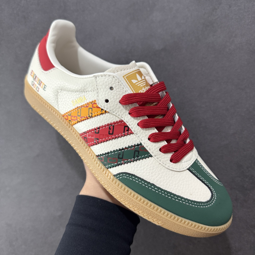 图片[3]-【定制版】adidas originals Samba OG x GUCCI 绿白红 桑巴舞系列复古经典轻便板鞋 此款以简约大方的造型设计 给人以随性休闲的时尚格调 穿着舒适轻便，运动灵活自如 满足日常个性穿搭 货号：DB0001 尺码：36 36.5 37 38 38.5 39 40 40.5 41 42 42.5 43 44 44.5 45-选品中心