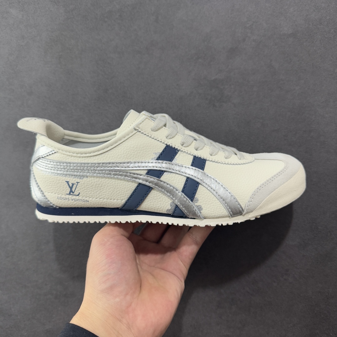 定制版OnitsukaTiger 鬼冢虎 LV联名 低帮运动休闲鞋 藏蓝银撞色条纹配色  DL408-143