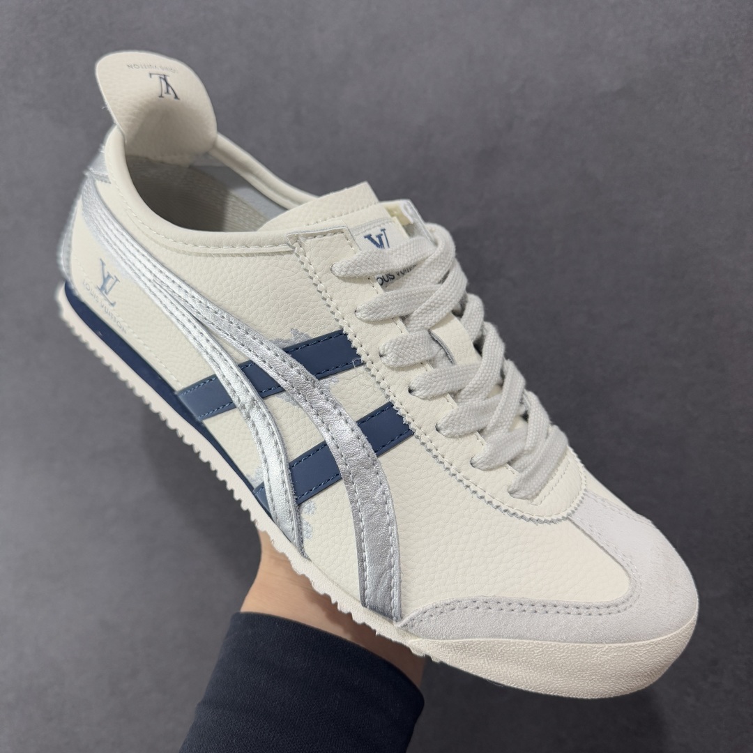 定制版OnitsukaTiger 鬼冢虎 LV联名 低帮运动休闲鞋 藏蓝银撞色条纹配色  DL408-143