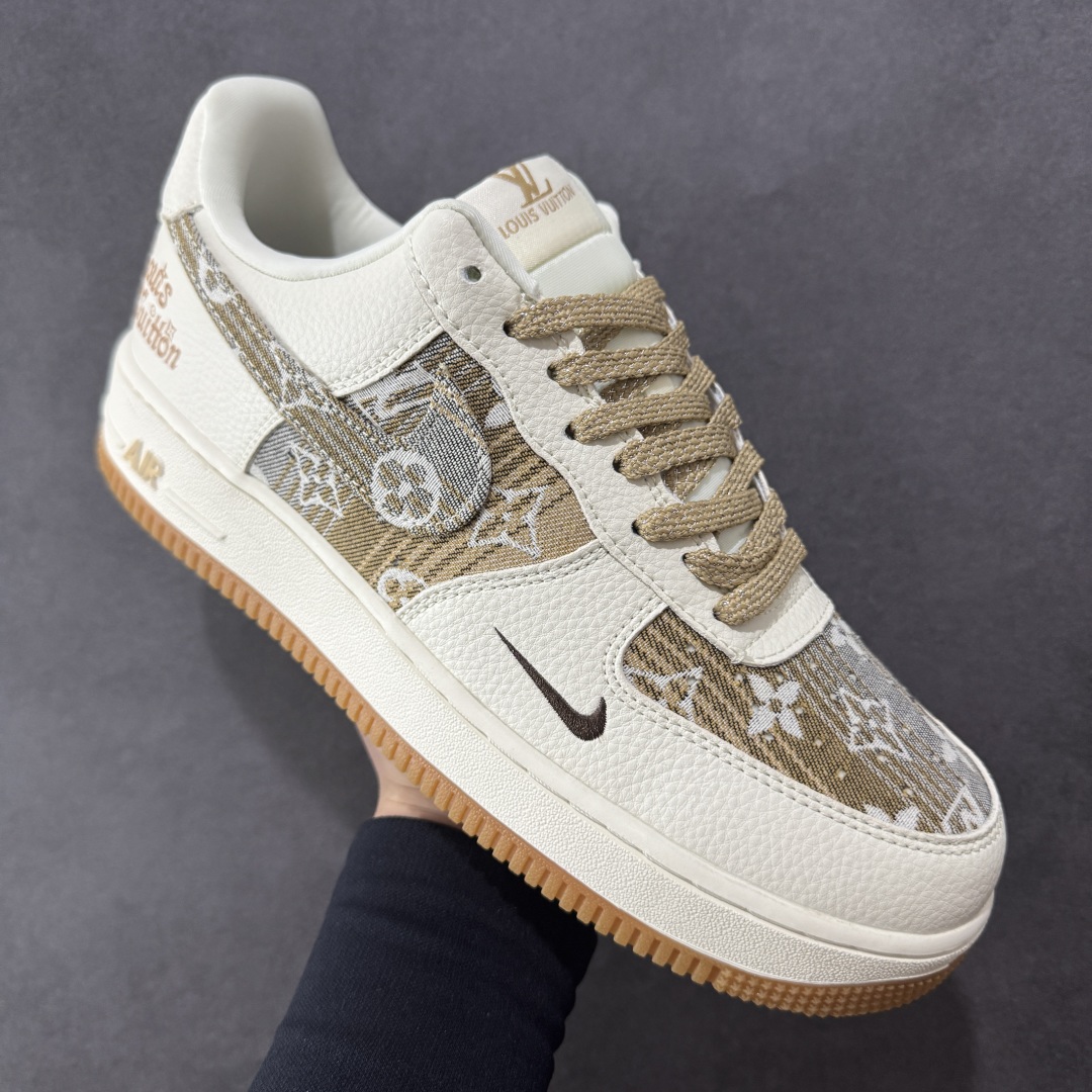 定制版Louis Vuitton x Nike Air Force 1 Low 路易威登LV x 耐克 空军一号 低帮 白黄帆布 DK0798-002