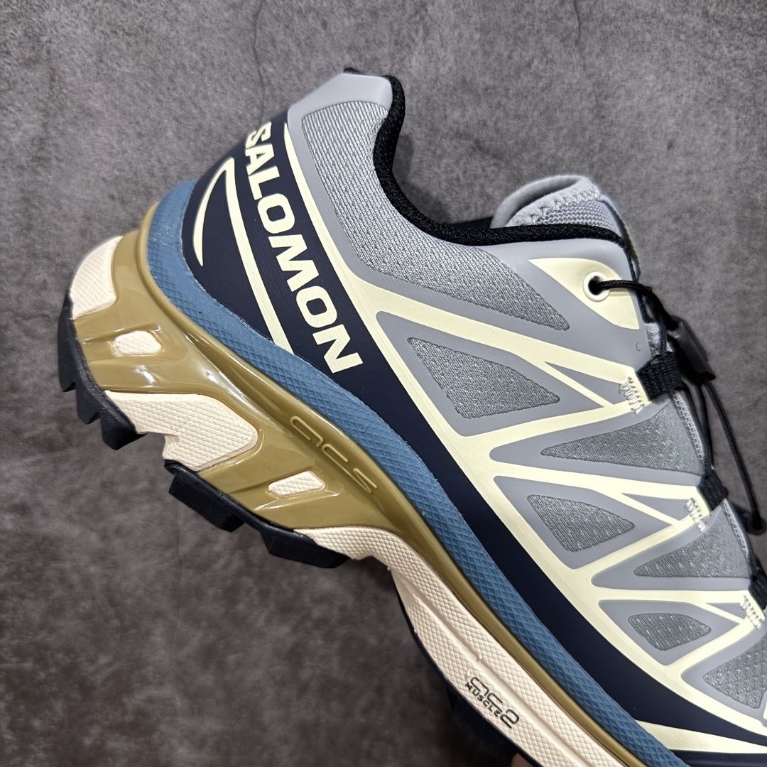 图片[7]-【PZ纯原】SALOMON XT-6 萨洛蒙潮流越野机能户外功能鞋 迷雾蓝 414551 全新版本出货 好货不怕晚 品质 细节 材料都是肉眼可以见！ 售前售后也是其它工厂无法匹敌！ 纯原外贸平台特供订单 耗时半年巨作 全套原纸板楦头开发 原厂特供网布配套加持 确保原汁原味 完美呈现版型 原档数据独家私模五层组合大底 原装Ortholite轻量化鞋垫 中底布带钢印编号 原厂TPU锁扣 进口港宝加持 后跟自然饱满 还原公司包裹性 鞋面以“锯齿”状的包裹系统呈现 在基色底之下加入了各种色点缀 将公司的最新技术和时尚前卫的造型融入耐用的长跑款式中 鞋面由 TPU 薄膜制成 并焊接在高耐磨网眼上 使其既时尚又坚固 由 ACS底盘支撑 可增强稳定性和支撑力 以及由橡胶凸耳 Contragrip外底覆盖的 EVA 缓冲中底 旨在应对崎岖的地形 鞋舌上的彩色Salomon 标签、Quicklace 系统以及鞋头、鞋舌和鞋跟上的附加品牌使细节更加完美 让穿着者可以轻松驾驭户外与通勤下的任何运动生活场景 无缝鞋身户外随意纵横 颜值与脚感兼备 出街通勤 绝对非常吸睛 你值得拥有 尺码：36 36.5 37.5 38 38.5 39 40 40.5 41 42 42.5 43 44 44.5 45-选品中心